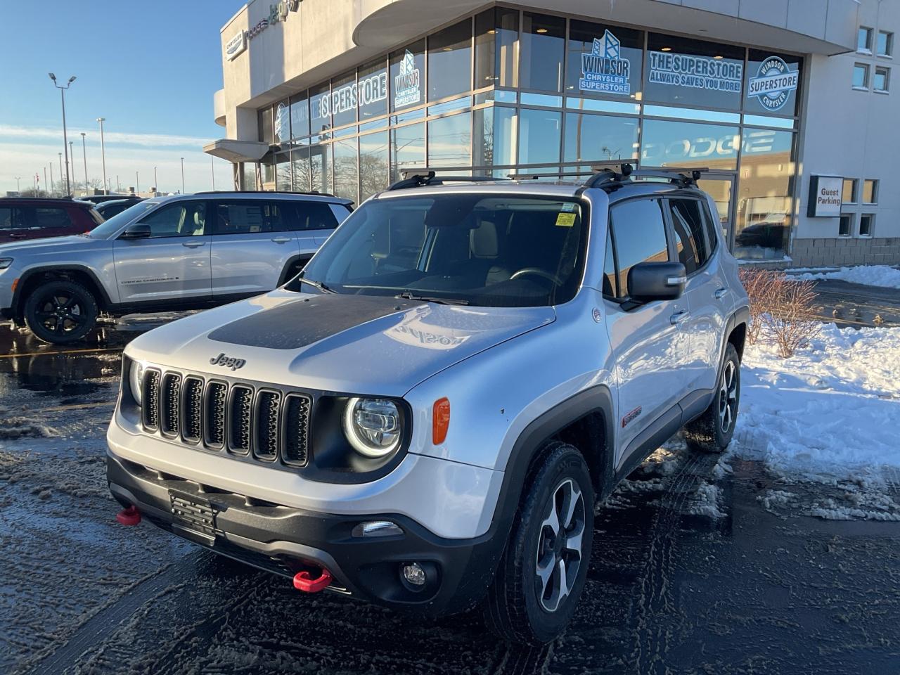 Odometer is 23132 kilometers below market average!

Glacier Metallic Clearcoat 2020 Jeep Renegade Trailhawk 4WD 9-Speed Automatic 1.3L I4

**CARPROOF CERTIFIED**.

* PLEASE SEE OUR MAIN WEBSITE FOR MORE PICTURES AND CARFAX REPORTS * Buy in confidence at WINDSOR CHRYSLER with our 95-point safety inspection by our certified technicians. Searching for your upgrade has never been easier. You will immediately get the low market price based on our market research, which means no more wasted time shopping around for the best price, Its time to drive home the most car for your money today. OVER 100 Pre-Owned Vehicles in Stock! Our Finance Team will secure the Best Interest Rate from one of out 20 Auto Financing Lenders that can get you APPROVED! Financing Available For All Credit Types! Whether you have Great Credit, No Credit, Slow Credit, Bad Credit, Been Bankrupt, On Disability, Or on a Pension, we have options. Looking to just sell your vehicle? We buy all makes and models let us buy your vehicle. Proudly Serving Windsor, Essex, Leamington, Kingsville, Belle River, LaSalle, Amherstburg, Tecumseh, Lakeshore, Strathroy, Stratford, Leamington, Tilbury, Essex, St. Thomas, Waterloo, Wallaceburg, St. Clair Beach, Puce, Riverside, London, Chatham, Kitchener, Guelph, Goderich, Brantford, St. Catherines, Milton, Mississauga, Toronto, Hamilton, Oakville, Barrie, Scarborough, and the GTA.