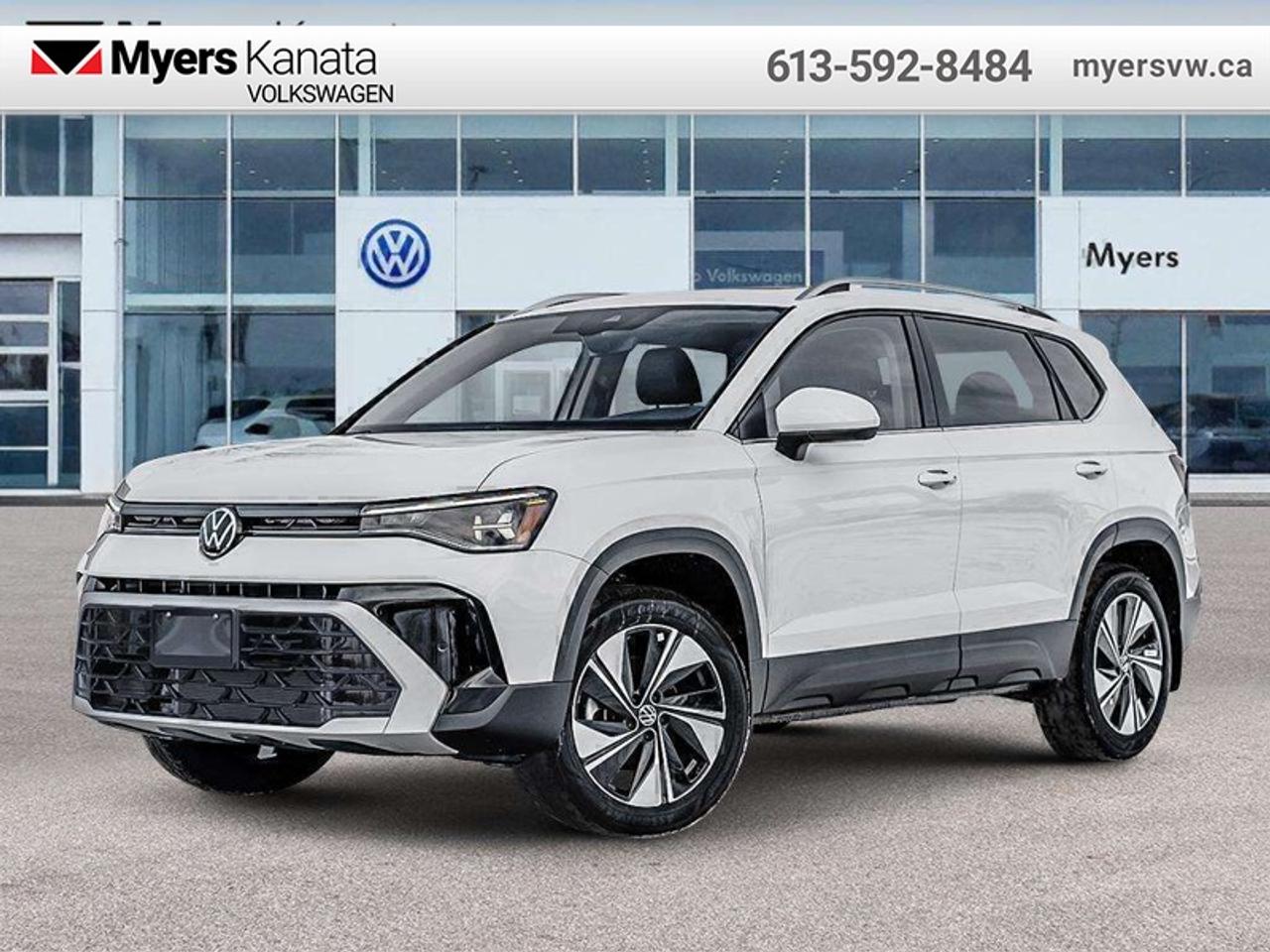 <b>Cooled Seats,  Navigation,  Sunroof,  Parking Sensors,  Wireless Charing!</b><br> <br> The 2026 Volkswagen Taos adapts smoothly from city commutes to weekend escapes thanks to its smart usability and refined build.<br> <br>From the outside, the 2026 Taos presents sleek body lines, a refreshed front fascia and modern lighting that reflect a confident, urban-ready look. Inside, the cabin features intuitive connectivity, quality materials and seating designed to comfortably accommodate both driver and passengers. With its thoughtful flexibility, smart features and Volkswagens commitment to reliability, the Taos offers a compelling choice for those seeking compact SUV versatility.<br> <br>This Pure Wht SUV has an Automatic transmission and is powered by a 1.5L I4 16V GDI DOHC Turbo engine. Equipped with that spritely motor it gets 9.4 L/100 km in the city and uses just 7.2 L/100 km out on the highway according to Transport Canada. <br> <br> Our Taoss trim level is Highline. This trim rewards you with inbuilt navigation, a dual panel sunroof, front and rear parking sensors, wireless device charging, remote engine start, ventilated and heated front seats, a heated steering wheel, adaptive cruise control, and an 8-inch infotainment screen with Apple CarPlay and Android Auto. Safety features also include lane keep assist with lane departure warning, collision mitigation, blind spot alert, and autonomous emergency braking. This vehicle has been upgraded with the following features: Cooled Seats, Navigation, Sunroof, Parking Sensors, Wireless Charing, Remote Start, Leather Seats.<br><br> <br>To apply right now for financing use this link: <a href=https://www.myersvw.ca/financing-request/ target=_blank>https://www.myersvw.ca/financing-request/</a><br> <br/><br>Call one of our experienced Sales Representatives today and book your very own test drive! Why buy from us? Move with the Myers Automotive Group since 1942! We take all trade-ins - Appraisers on site!<br> Come by and check out our fleet of 30+ used cars and trucks and 140+ new cars and trucks for sale in Kanata.  o~o