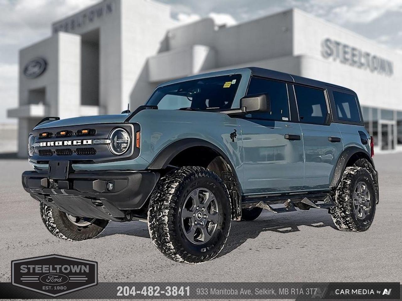 <b>Aluminum Wheels,  Terrain Management,  Leather Steering Wheel,  Apple CarPlay,  Android Auto!</b><br> <br> We value your TIME, we wont waste it or your gas is on us!   We offer extended test drives and if you cant make it out to us we will come straight to you!<br><br><br> <br>This incredibly capable off-road ripper comes with endless amounts of technology and street credibility. This 2022 Ford Bronco is for sale today in Selkirk. <br> <br>After years of research and endless miles of driving, the Ford Bronco is back and better than ever! Its been torture-tested in some of the toughest and most grueling places in the world and is now ready for your off-road adventures to begin. With plenty of room for your friends and family, plus all of their gear, this impressive SUV was designed, engineered and Built Ford Tough so you can depend on it to get you out into the wild and back again. This SUV has 114,405 km. Its Blue in colour. It has an Automatic transmission and is powered by a 275HP 2.3L 4 Cylinder Engine. <br> <br> Our Broncos trim level is Big Bend. Adding some creature comforts, this Bronco Big Bend comes well equipped with a leather steering wheel and gear selector, unique aluminum wheels, front fog lights and a handy 12-volt power inverter! This impressive off-road vehicle also includes a terrain management system with G.O.A.T. modes, tons of extra storage, a highly capable suspension and removable doors. Additional features include SYNC 4 with a large touchscreen display, wireless Android Auto and Apple CarPlay, Ford Co-Pilot360 featuring pre-collision assist, forward collision mitigation and a rear view camera, durable cloth seats and a 50-50 split-folding rear bench seat. This vehicle has been upgraded with the following features: Aluminum Wheels, Terrain Management, Leather Steering Wheel, Apple CarPlay, Android Auto, Ford Co-Pilot360, Pre-Collision Assist.<br> To view the original window sticker for this vehicle view this <a href=http://www.windowsticker.forddirect.com/windowsticker.pdf?vin=1FMDE5BH2NLB34190 target=_blank>http://www.windowsticker.forddirect.com/windowsticker.pdf?vin=1FMDE5BH2NLB34190</a>. <br/><br> <br>To apply right now for financing use this link: <a href=http://www.steeltownford.com/?https://CreditOnline.dealertrack.ca/Web/Default.aspx?Token=bf62ebad-31a4-49e3-93be-9b163c26b54c&La target=_blank>http://www.steeltownford.com/?https://CreditOnline.dealertrack.ca/Web/Default.aspx?Token=bf62ebad-31a4-49e3-93be-9b163c26b54c&La</a><br><br> <br/><br> Buy this vehicle now for the lowest bi-weekly payment of <b>$241.61</b> with $0 down for 96 months @ 8.99% APR O.A.C. ( Plus applicable taxes -  Platinum Shield Protection & Tire Warranty included   / Total cost of borrowing $14461   ).  See dealer for details. <br> <br>Family owned and operated in Selkirk for 35 Years.  <br>Steeltown Ford is located just 20 minutes North of the Perimeter Hwy, with an onsite banking center that offers free consultations. <br>Ask about our special dealer rates available through all major banks and credit unions.<br><br><br>Steeltown Ford Protect Plus includes:<br>- Life Time Tire Warranty <br>Cars cost less in Selkirk <br><br>Dealer Permit # 1039<br><br><br> Come by and check out our fleet of 100+ used cars and trucks and 130+ new cars and trucks for sale in Selkirk.  o~o