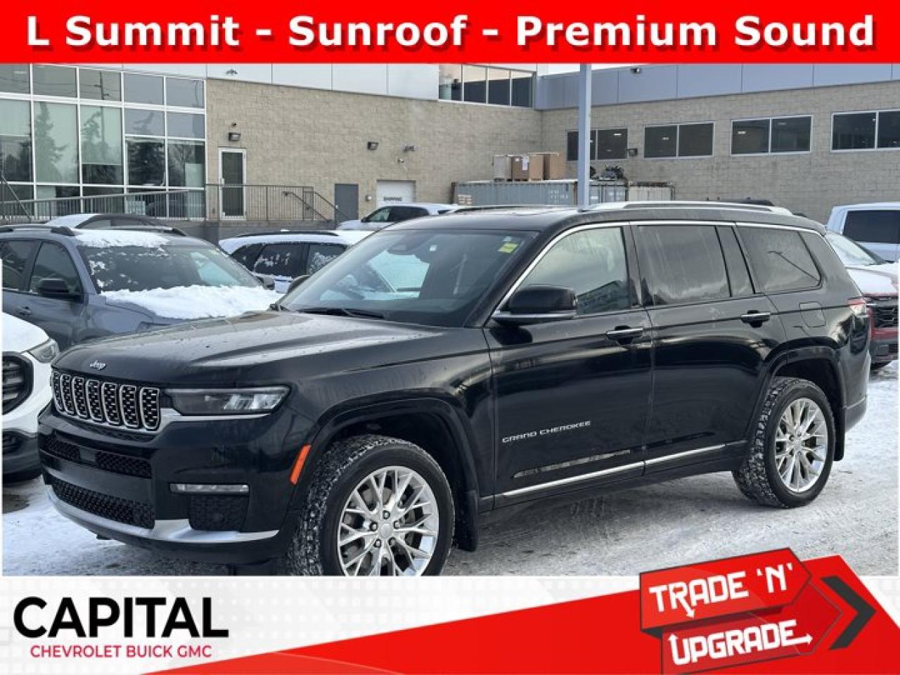 Recent Arrival!Ask for the Internet Department for more information or book your test drive today! Call 403-256-4960 for fast answers at your fingertips! Disclaimer: All prices are plus taxes. See dealer for details. AMVIC Licensed Dealer # B2020028.2021 Grand Cherokee L 8-Speed Automatic 4WD Grand Cherokee L Summit, Pentastar 3.6L V6 VVT, 4WD, 2nd Row Manual Window Shades, Heated rear seats, Heated steering wheel, Luxury Tech Group V, Power Liftgate, Power moonroof: CommandView, Quick Order Package 22S Summit, Ventilated front seats, Wheels: 20 x 8.5 Fully Polished Aluminum, Wireless Charging Pad.
