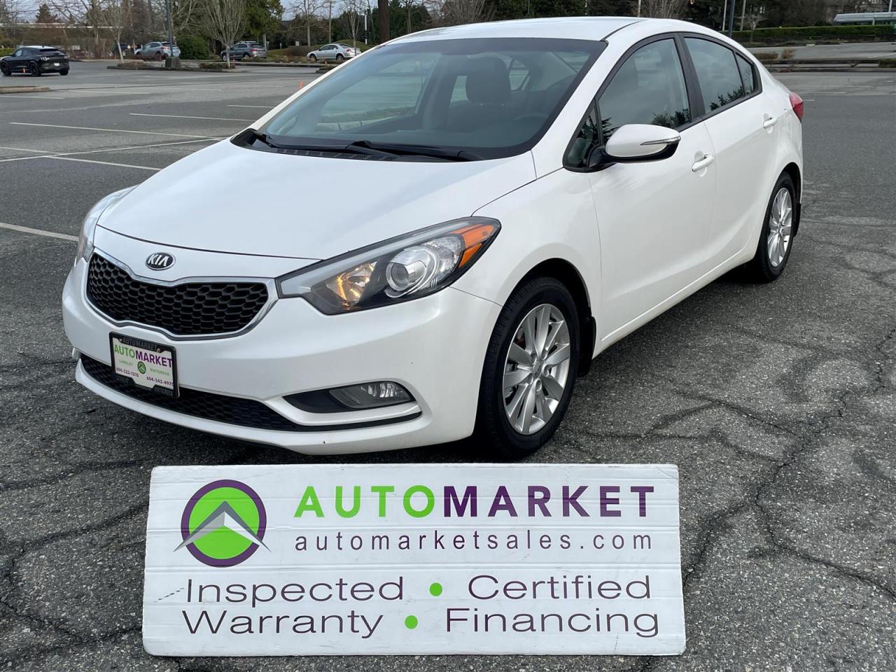 ABSOLUTELY STUNNING CONDITION WITH AUTO TRANS, CARPLAY, CAMERA, ALLOYS, H/SEATS, ALL POWER OPTIONS, INSPECTED, WARRANTY AND GREAT FINANCING!<br /><br />Welcome to the Automarket, your community financing dealership of "YES". We are featuring an exceptionally clean and beautiful Forte EX with all of the power features as well as Apple/Android Carplay, Back up Camera, Bluetooth telephone, Heated Seats, Alloy Wheels and so much more.<br /><br />This car has no accident claims and having been fully inspected, we know that the Brakes are brand new in front and 60% New in the rear and the&nbsp; tires are 60% New on all 4 corners. We have also tested then battery and the coolant, performed an oil change and fully detailed the vehicle for your enjoyment and peace of mind.<br /><br />2 LOCATIONS TO SERVE YOU, BE SURE TO CALL FIRST TO CONFIRM WHERE THE VEHICLE IS PARKED<br />WHITE ROCK 604-542-4970 LANGLEY 604-533-1310 OWNER'S CELL 604-649-0565<br /><br />We are a family owned and operated business since 1983 and we are committed to offering outstanding vehicles backed by exceptional customer service, now and in the future.<br />What ever your specific needs may be, we will custom tailor your purchase exactly how you want or need it to be. All you have to do is give us a call and we will happily walk you through all the steps with no stress and no pressure.<br />WE ARE THE HOUSE OF YES?<br />ADDITIONAL BENFITS WHEN BUYING FROM SK AUTOMARKET:<br />ON SITE FINANCING THROUGH OUR 17 AFFILIATED BANKS AND VEHICLE FINANCE COMPANIES<br />IN HOUSE LEASE TO OWN PROGRAM.<br />EVRY VEHICLE HAS UNDERGONE A 120 POINT COMPREHENSIVE INSPECTION<br />EVERY PURCHASE INCLUDES A FREE POWERTRAIN WARRANTY<br />EVERY VEHICLE INCLUDES A CARFAX AND ICBC DAMAGE REPORT<br />EVERY VEHICLE IS GUARANTEED LIEN FREE<br />DISCOUNTED RATES ON PARTS AND SERVICE FOR YOUR NEW CAR AND ANY OTHER FAMILY CARS THAT NEED WORK NOW AND IN THE FUTURE.<br />36 YEARS IN THE VEHICLE SALES INDUSTRY<br />A+++ MEMBER OF THE BETTER BUSINESS BUREAU<br />RATED TOP DEALER BY CARGURUS 2 YEARS IN A ROW<br />MEMBER IN GOOD STANDING WITH THE VEHICLE SALES AUTHORITY OF BRITISH COLUMBIA<br />MEMBER OF THE AUTOMOTIVE RETAILERS ASSOCIATION<br />COMMITTED CONTRIBUTER TO OUR LOCAL COMMUNITY AND THE RESIDENTS OF BC<br /><br /><br /><br /> This vehicle has been Fully Inspected, Certified and Qualifies for Our Free Extended Warranty.Don't forget to ask about our Great Finance and Lease Rates. We also have a Options for Buy Here Pay Here and Lease to Own for Good Customers in Bad Situations. 2 locations to help you, White Rock and Langley. Be sure to call before you come to confirm the vehicles location and availability or look us up at www.automarketsales.com. White Rock 604-542-4970 and Langley 604-533-1310. Serving Surrey, Delta, Langley, Richmond, Vancouver, all of BC and western Canada. Financing & leasing available. CALL SK AUTOMARKET LTD. 6045424970. Call us toll-free at 1 877 813-6807. $999 Documentation fee (negotiable) and applicable taxes are in addition to advertised prices. LANGLEY LOCATION DEALER# 40038 S. SURREY LOCATION DEALER #9987<br />