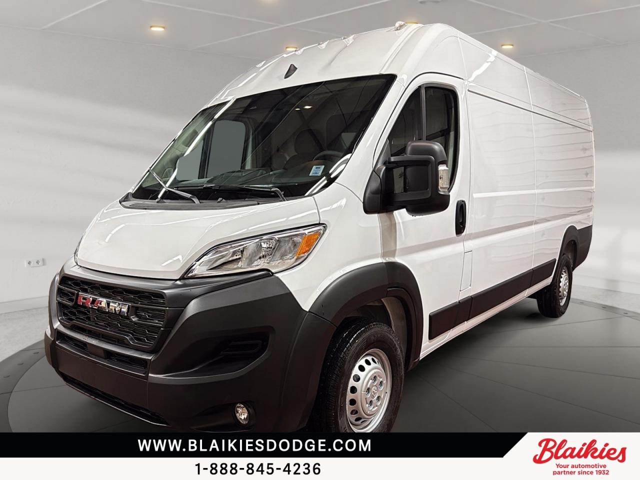 2025 Ram ProMaster 3500 | Low KM Cargo Van with Towing

With only 33 km, this 2025 Ram ProMaster 3500 is practically new and built for business. Powered by a 3.6L Pentastar V6 with a massive 1,959 kg payload capacity and equipped with a Class IV hitch receiver, this front-wheel drive work van is ideal for trades, delivery, or custom upfitting.

Key Features:

3.6L V6 engine with 9,350 lb GVWR and 4.08 axle ratio

Quick Order Tradesman Package with premium heavy-duty suspension

Apple CarPlay and Android Auto with Uconnect 5 and 7-inch display

ParkView backup camera and Forward Collision Warning

Rear cargo LED lighting and sliding partition window

4G LTE Wi-Fi hotspot and integrated roof antenna

This Ram ProMaster 3500 is ready for any journey, blending performance, comfort, and modern features. Contact Blaikies Dodge for more details or to schedule a test drive today. Enjoy the convenience of viewing a free CarFax report without submitting personal information. Visit Blaikies Dodge for more details or click to schedule a test drive!