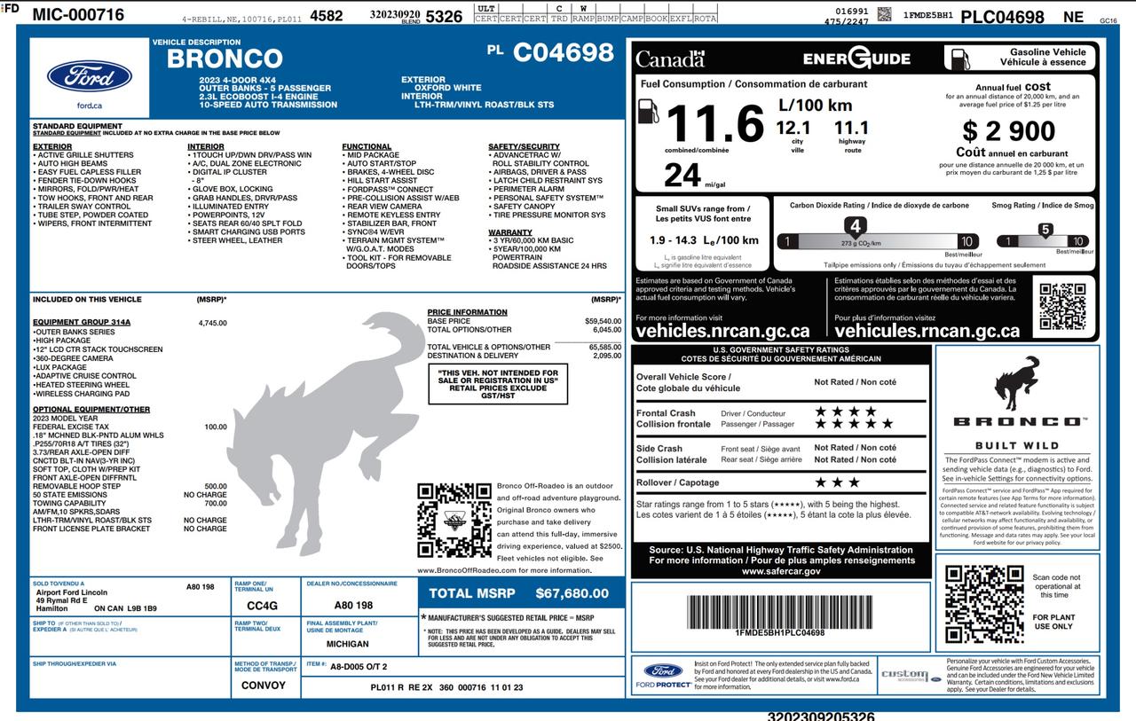 2023 Ford Bronco Outer Banks 314A | 1 OWNER | NO ACCIDENTS |  TOW PKG Photo2