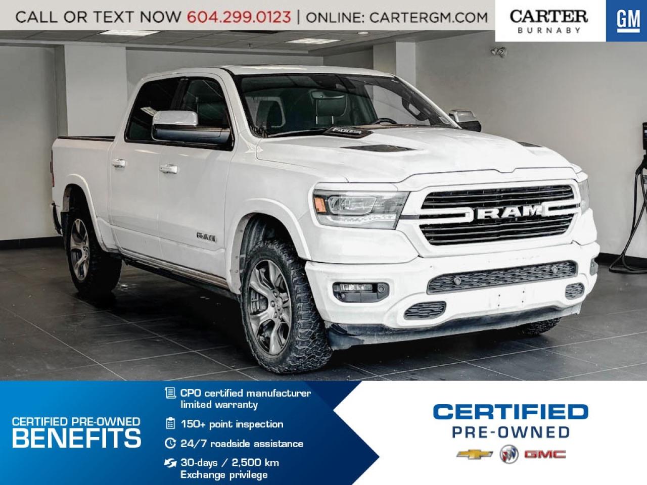 Command the road in this 2019 RAM 1500 Laramie 4WD, powered by a legendary 5.7L V8 HEMI delivering confident performance and capability. Enjoy premium comfort with a heated power memory seat, sunroof, navigation, automatic climate control, and wireless charging. Drive with confidence using traction control, rear vision camera, and front & rear park assist. The power retractable assist steps add everyday convenience and style.

Come take it for a test drive today and experience all this stylish vehicle has to offer!

WHY CARTER GM BURNABY?

- An unrivalled vehicle purchasing experience!
- Exceeding our loyal customers expectations since 1963
- 4.5 Google star rating (with 2,175+ customer reviews)
- Cargurus Top-rated Dealer 2025 Award
- Cargurus Top Value Dealer 2025 Award
- Peace of mind - 150-point vehicle inspection
- CARFAX - full vehicle service history - purchase with confidence!
- Vehicle trades welcome! Best price guaranteed!
- We provide upfront pricing, zero hidden fees, and 100% transparency
- Fast approvals and 99% acceptance rates (no matter your current credit status!)
- Multilingual staff (many languages spoken)
- Comfortable non-pressured environment with in-store television, WIFI and a childrens play area!
- In-store restaurant: fresh daily menu





Were here to help you drive the vehicle you want, the vehicle you deserve!
QUESTIONS? GREAT! WEVE GOT ANSWERS!
To speak with a friendly vehicle specialist - CALL NOW!
(Doc. Fee: $495.00 Dealer Code: D5505)