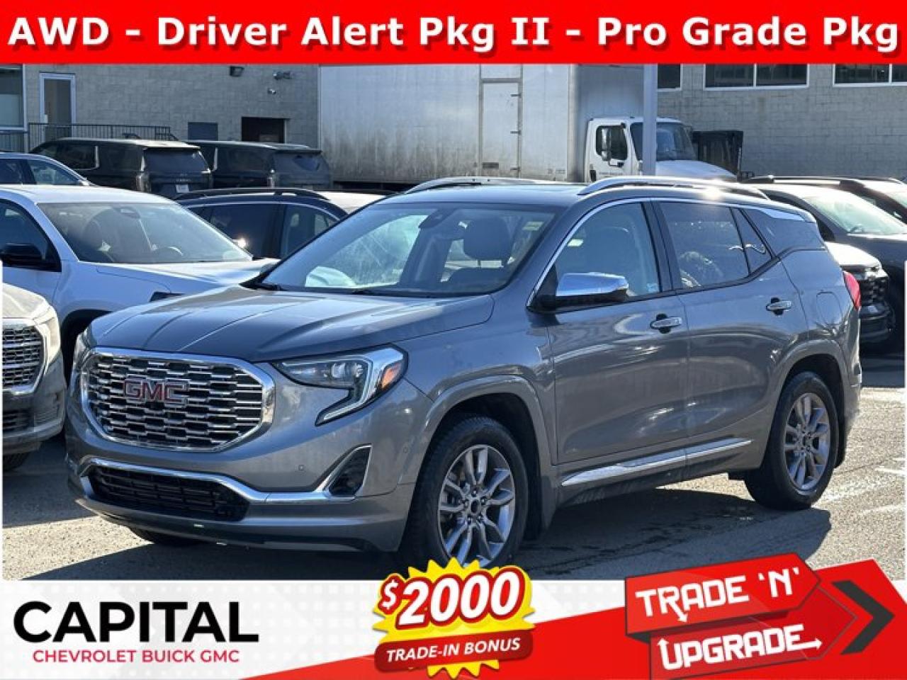 Recent Arrival!Ask for the Internet Department for more information or book your test drive today! Call 403-256-4960 for fast answers at your fingertips! Disclaimer: All prices are plus taxes. See dealer for details. AMVIC Licensed Dealer # B2020028.2018 Terrain 9-Speed Automatic AWD Terrain Denali, 2.0L Turbocharged, AWD, Advanced Safety Package, Automatic Parking Assist, Birds Eye View Surround Vision, Driver Alert Package II, Following Distance Indicator, Forward Collision Alert, GMC Pro Grade Package, Heated front seats, Heated rear seats, IntelliBeam Auto High Beam Headlamp Control, Lane Keep Assist w/Lane Departure Warning, Low Speed Forward Automatic Braking, Power Liftgate, Skyscape Power Sunroof w/Power Sunscreen, Ventilated front seats, Wheels: 19 x 7.5 Ultra-Bright Machined Aluminum.