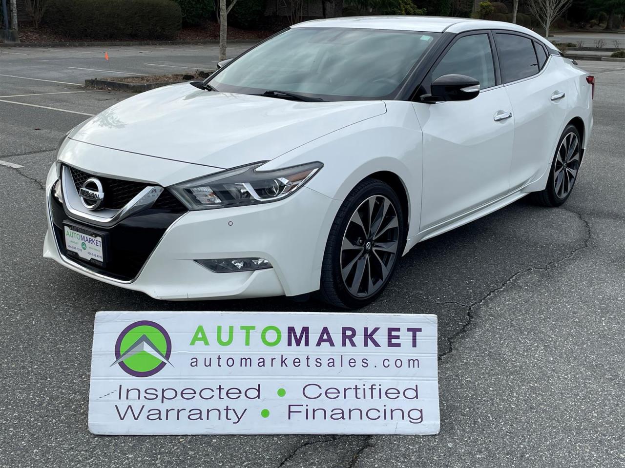 EXCEPTIONALLY CLEAN, LOCAL CAR AND NO ACCIDENT CLAIMS!!! LOADED SR, WITH H/LEATHER AND ALL THE GOODIES!. INSPECTED, WARRANTY AND GREAT FINANCING!<br /><br />Welcome to the Automarket, your community dealership of "YES". We are feauring a stunning condition Maxima SR. This car is loaded with all of the best options including Heated nd Cooled leather Sport&nbsp; Seats. Paddle Shifter, Safety Shield, Bluetooth Telphone and Streaming Audio, 360 degree Camera and so much more.<br /><br />Having been fully inspected, we know that the front tires are 50% New and the Rear tires are at 80%. Front Brakes still have 40% life remaining and the rear Brakes are at 60%. We have also tested the Battery and the coolant, changed the oil and fully detailed the vehcle for your comfort, enjoyment and peace of mind.<br /><br />2 LOCATIONS TO SERVE YOU, BE SURE TO CALL FIRST TO CONFIRM WHERE THE VEHICLE IS PARKED<br />WHITE ROCK 604-542-4970 LANGLEY 604-533-1310 OWNER'S CELL 604-649-0565<br /><br />We are a family owned and operated business since 1983 and we are committed to offering outstanding vehicles backed by exceptional customer service, now and in the future.<br />What ever your specific needs may be, we will custom tailor your purchase exactly how you want or need it to be. All you have to do is give us a call and we will happily walk you through all the steps with no stress and no pressure.<br />WE ARE THE HOUSE OF YES?<br />ADDITIONAL BENFITS WHEN BUYING FROM SK AUTOMARKET:<br />ON SITE FINANCING THROUGH OUR 17 AFFILIATED BANKS AND VEHICLE FINANCE COMPANIES<br />IN HOUSE LEASE TO OWN PROGRAM.<br />EVRY VEHICLE HAS UNDERGONE A 120 POINT COMPREHENSIVE INSPECTION<br />EVERY PURCHASE INCLUDES A FREE POWERTRAIN WARRANTY<br />EVERY VEHICLE INCLUDES A CARFAX AND ICBC DAMAGE REPORT<br />EVERY VEHICLE IS GUARANTEED LIEN FREE<br />DISCOUNTED RATES ON PARTS AND SERVICE FOR YOUR NEW CAR AND ANY OTHER FAMILY CARS THAT NEED WORK NOW AND IN THE FUTURE.<br />36 YEARS IN THE VEHICLE SALES INDUSTRY<br />A+++ MEMBER OF THE BETTER BUSINESS BUREAU<br />RATED TOP DEALER BY CARGURUS 2 YEARS IN A ROW<br />MEMBER IN GOOD STANDING WITH THE VEHICLE SALES AUTHORITY OF BRITISH COLUMBIA<br />MEMBER OF THE AUTOMOTIVE RETAILERS ASSOCIATION<br />COMMITTED CONTRIBUTER TO OUR LOCAL COMMUNITY AND THE RESIDENTS OF BC<br /><br /> This vehicle has been Fully Inspected, Certified and Qualifies for Our Free Extended Warranty.Don't forget to ask about our Great Finance and Lease Rates. We also have a Options for Buy Here Pay Here and Lease to Own for Good Customers in Bad Situations. 2 locations to help you, White Rock and Langley. Be sure to call before you come to confirm the vehicles location and availability or look us up at www.automarketsales.com. White Rock 604-542-4970 and Langley 604-533-1310. Serving Surrey, Delta, Langley, Richmond, Vancouver, all of BC and western Canada. Financing & leasing available. CALL SK AUTOMARKET LTD. 6045424970. Call us toll-free at 1 877 813-6807. $999 Documentation fee (negotiable) and applicable taxes are in addition to advertised prices. LANGLEY LOCATION DEALER# 40038 S. SURREY LOCATION DEALER #9987<br />