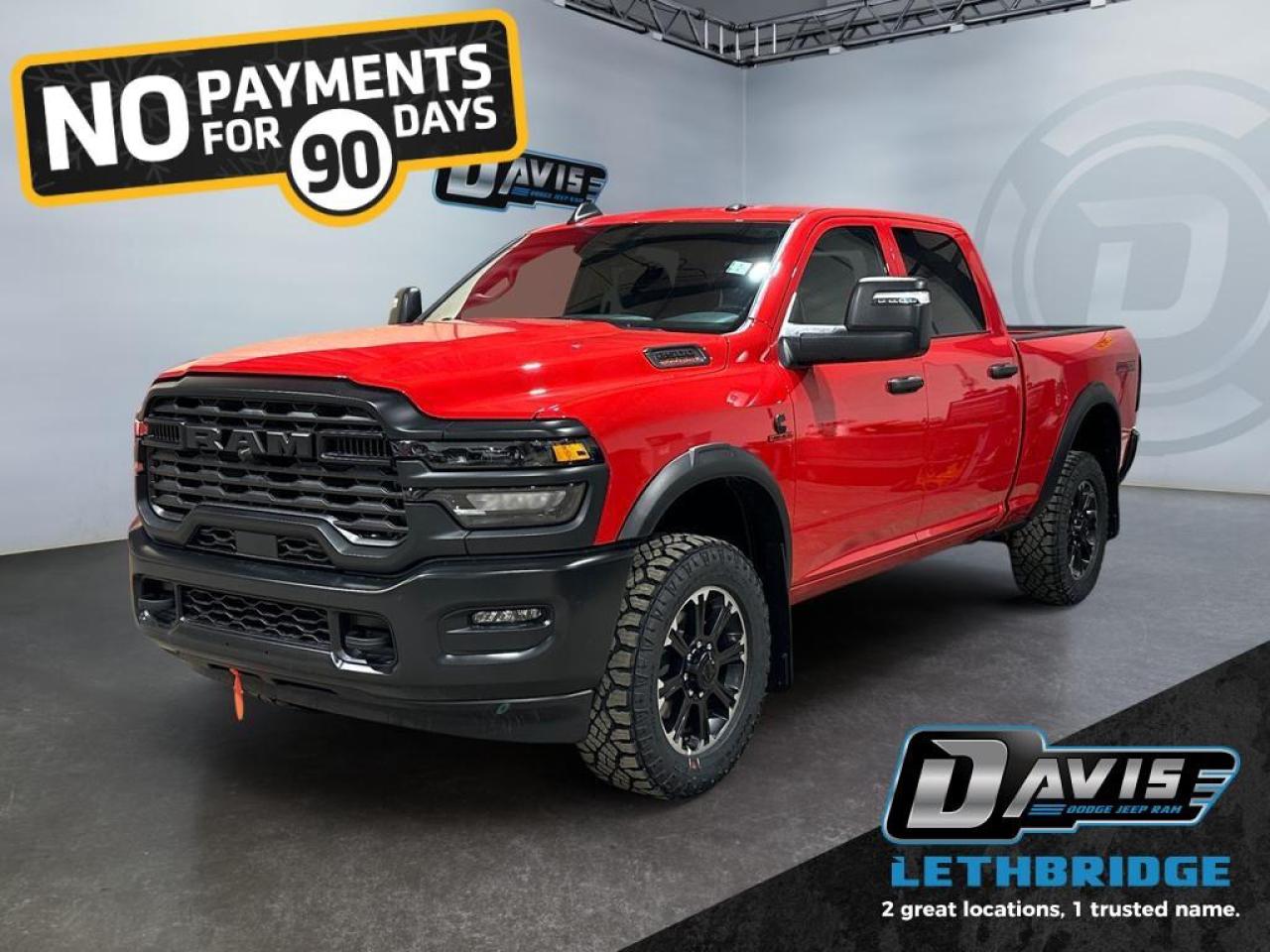 <b>Adaptive Cruise Control, Mobile Hotspot, Collision Mitigation <br /> <br /></b><br /> <br /> <br />The 2026 Ram 2500 Warlock is built for drivers who want bold styling, serious capability, and proven diesel performance. Powered by the 6.7L Cummins® Turbo Diesel engine paired with an 8-speed TorqueFlite® HD automatic transmission and 4x4 drivetrain, this heavy-duty pickup delivers confident towing and off-road readiness. Features like trailer brake control, Class V receiver hitch, hill descent control, anti-spin rear differential, and heavy-duty suspension make the Ram 2500 Warlock a dependable truck for work, recreation, and challenging terrain.<br /><br />Inside the crew cab, the Warlock balances durability and comfort with a cloth 40/20/40 front bench seat, rear folding seat, and practical storage solutions. Technology highlights include the Uconnect® 5 system with an 8.4-inch touchscreen, Apple CarPlay®, Android Auto, Bluetooth® connectivity, 4G LTE Wi-Fi hotspot, and a ParkView® rear backup camera. Additional conveniences such as remote keyless entry, push-button start, active noise control, and a N95+ Bio HVAC cabin filter enhance everyday driving comfort.<br /><br />Finished in eye-catching Flame Red Clear Coat, this 2026 Ram 2500 Warlock diesel stands out with aggressive blacked-out styling, including black bumpers, Warlock exterior decals, matte black grille, black wheel flares, and 20-inch black aluminum wheels wrapped in all-terrain tires. Advanced safety features like Adaptive Cruise Control with Stop & Go, Forward Collision Warning with Active Braking, Pedestrian Emergency Braking, and Electronic Stability Control provide added confidence. With rugged looks and legendary Cummins power, the Ram 2500 Warlock is a smart choice for drivers searching for a capable heavy-duty truck with unmistakable attitude.<br /> <br />To apply right now for financing use this link: <a href=https://www.bridgecitychrysler.com/pre-approval/ target=_blank rel=nofollow noopener noreferrer>https://www.bridgecitychrysler.com/pre-approval/</a><br /><br /> <br /><br />As a premier Chrysler, Dodge, Jeep and RAM dealership, Bridge City Chrysler proudly offers an extensive selection of new and used vehicles to meet every drivers needs. Customers across Lethbridge, Fort Macleod, Taber, Claresholm, Coaldale, and beyond trust us for daily vehicle specials, certified service and parts, and a seamless online inventory experience. <br /><br /> With competitive financing options and expert support, we make car buying easy and enjoyable. <br /><br /> Ready to hit the road? Schedule your test drive today at Bridge City Chrysler, your trusted Chrysler, Dodge, Jeep and RAM dealer in Lethbridge, Alberta.<br /><br /> Vehicle pricing offer shown expires 2026-01-31. <br /> Come by and check out our fleet of 80+ used cars and trucks and 120+ new cars and trucks for sale in Lethbridge. o~o