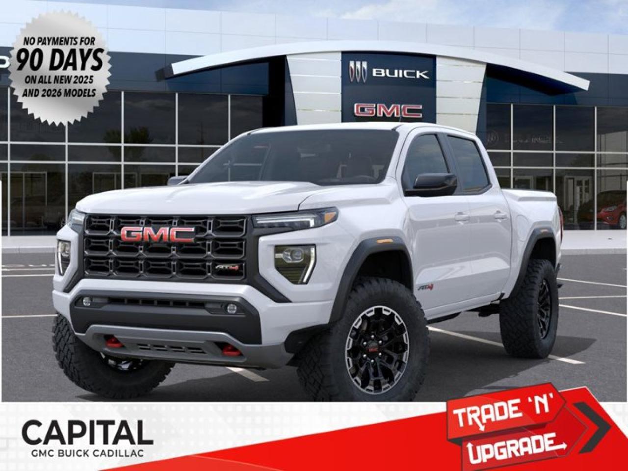 This 2026 GMC Canyon in Summit White is equipped with 4WD and Turbocharged Gas I4 2.7L/ engine.The GMC Canyon might be midsize, but its fully premium. Designed for easy access, an available easy lift and lower tailgate allows for smooth operation, while an integrated corner-step rear bumper provides efficient access to the truck bed and your cargo. Its the little things that set the Canyon apart, like its LED-signature front lighting, chrome grille surrounds and chrome mirror caps and door handles. The Canyon is takes premium comfort to a new level with features such as available soft-touch instrument panel and available heated driver and front passenger seats. The interior is also engineered to give you and your passengers an exceptional level of quiet, from noise-reducing innovations to triple door seals. This truck offers an engine lineup that delivers power and efficiency. This baby has 308 horsepower and can tow up to 3493 KG (7700 LB.). Intelligent control features, including traction control, trailer sway and hill descent control, available automatic rear locking differential, brake rotors and integrated trailer brake controller and diesel exhaust brake, to help you stay confidently in command no matter what you may be hauling or trailering. The Canyon provides intelligently placed controls and driver-centric features to keep you in touch, in charge and connected on the road, from available built-in Wi-Fi, an infotainment system with navigation and a rear-vision camera, to power outlets, rear seat reminders and access to the myGMC app. Youll also find state-of-the-art safety to help enhance your awareness of the road and surrounding vehicles, such as available forward collision alert, and more.Check out this vehicles pictures, features, options and specs, and let us know if you have any questions. Helping find the perfect vehicle FOR YOU is our only priority.P.S...Sometimes texting is easier. Text (or call) 306-801-9090 for fast answers at your fingertips!Dealer License #914248Disclaimer: All prices are plus taxes & fees. See dealer for Details. Dealer Permit # 914248 See dealer for Details.