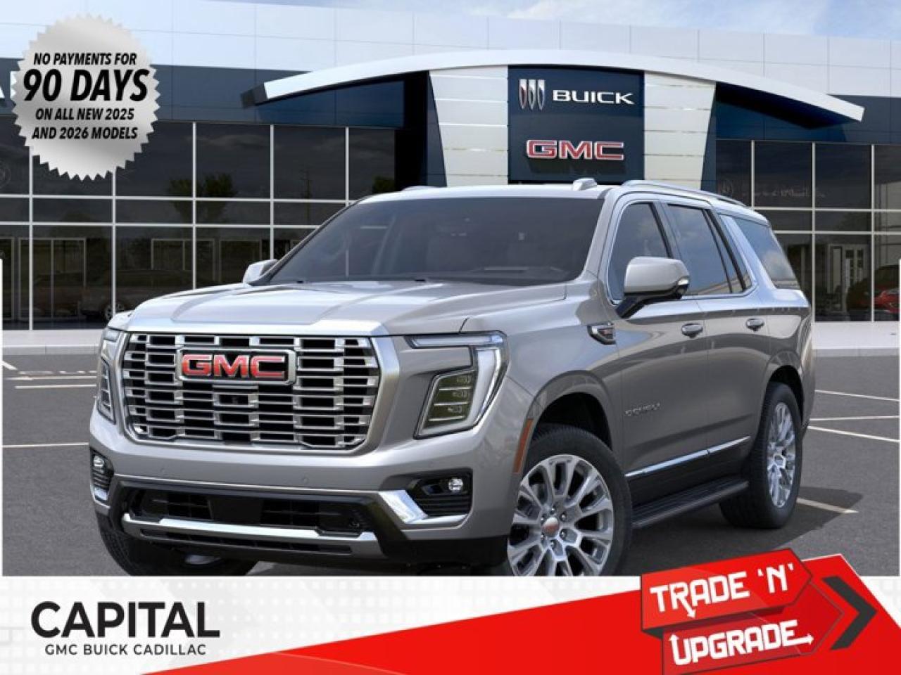 This 2026 GMC Yukon in Sterling Metallic is equipped with 4WD and Gas V8 6.2L/ engine.The GMC Yukon is designed with power and purpose. Bold exterior styling cues and refined details give it an unmistakable presence on the road. From its three-dimensional grille, advanced lighting and stylish wheels to its active grille shutters, rainsense front wipers and hidden rear wiper, youll find innovative features both inside and out. With seating for up to nine, premium materials and inspiring capability, this SUV offers a perfect blend of craftsmanship, comfort and functionality. The interior features optional heated and ventilated seats, heated steering wheel, a quiet cabin, keyless open and start and climate controls. Not to mention the innovative seating and storage, from third-row power fold flat seats and second-row power-release fold and tumble seats to a large center console, articulating screen with hidden storage and 1113 L /39.3 cu. ft. (XL model; Yukon 433 L /15.3 cu. ft.) of cargo space behind the third row. The Yukon comes with 5.3L V-8 EcoTec3 Engine, can tow up to 3856 KG (8500 LB.) And to deliver a refined, solid and smooth drive, youll find hydraulic mounts, improved handling and automatic locking rear differential. Technology and infotainment innovations let you stay conveniently connected and in control, with features like multiple USB ports and an 8-inch infotainment system with available navigation. Not to mention a customizable driver information center, rear vision camera, rear seat reminder and access to the myGMC app. This SUV is equipped with an array of available advanced safety features to help prepare you for the unexpected, including available forward collision alert, low speed forward automatic braking, front and rear park assist, and much more.Key features of the Yukon Denali include: 6.2L EcoTec3 V8 engine with 420 hp and 460lb.-ft of torque, 10-speed automatic transmission, Premium Denali styling, Magnetic Ride Control, Available power-retractable assist steps with perimeter lighting, HID Headlamps with LED signature daytime running lamps, Heated and ventilated 12-way power-adjustable driver and front-passenger bucket seats, Heated second-row bucket seats, Leather-wrapped heated steering wheel, 8 customizable driver display and multi-color Head-Up Display, Bose CenterPoint Premium Audio System, Bose Active Noise Cancellation, and Available 22 wheels.Check out this vehicles pictures, features, options and specs, and let us know if you have any questions. Helping find the perfect vehicle FOR YOU is our only priority.P.S...Sometimes texting is easier. Text (or call) 306-801-9090 for fast answers at your fingertips!Dealer License #914248Disclaimer: All prices are plus taxes & fees. See dealer for Details. Dealer Permit # 914248 See dealer for Details.