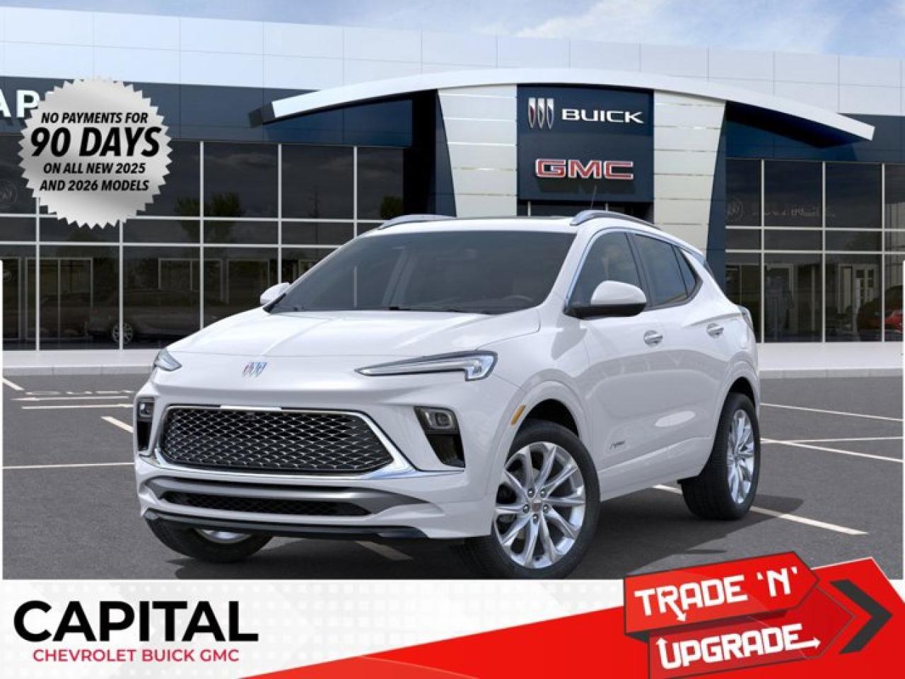 This Buick Encore GX delivers a Turbocharged 1.3/ engine powering this Automatic transmission. WHITE FROST TRICOAT, TRANSMISSION, 9-SPEED AUTOMATIC, 9T4X, GEN 1 (STD), TIRE, COMPACT SPARE 16 (40.3 CM) includes 16 (40.3 cm) spare wheel and (Q8E) mechanical jack with tools, located under cargo floor.* This Buick Encore GX Features the Following Options *LPO, INTERIOR PROTECTION PACKAGE includes (CAV) Cargo liner, LPO, (RIA) All-weather floor liners, LPO and (SBZ) Sport pedal kit, LPO, AVENIR TECHNOLOGY PACKAGE includes (KSG) Adaptive Cruise Control, (DRZ) Rear Camera Mirror, (CWA) Rear Camera Mirror Washer, (UV2) HD Surround Vision and (K4C) Wireless Charging, AVENIR CONVENIENCE PACKAGE includes (UD7) Rear Park Assist, (CE1) Rainsense wipers and (UQA) Bose premium 7-speaker audio system , MOONROOF, POWER, PANORAMIC, TILT-SLIDING, LPO, SPORT PEDAL KIT, LPO, CARGO LINER, LPO, ALL-WEATHER FLOOR LINERS, ENGINE, ECOTEC 1.3L TURBO (GM-estimated 155 hp [115 kW] @ 5,600 rpm / 174 lb-ft torque [236 Nm] @ 1,600 rpm FWD/AWD models) (STD), ENGINE BLOCK HEATER, AVENIR PREFERRED EQUIPMENT GROUP includes standard equipment.* Stop By Today *Live a little- stop by Capital Chevrolet Buick GMC Inc. located at 13103 Lake Fraser Drive SE, Calgary, AB T2J 3H5 to make this car yours today!