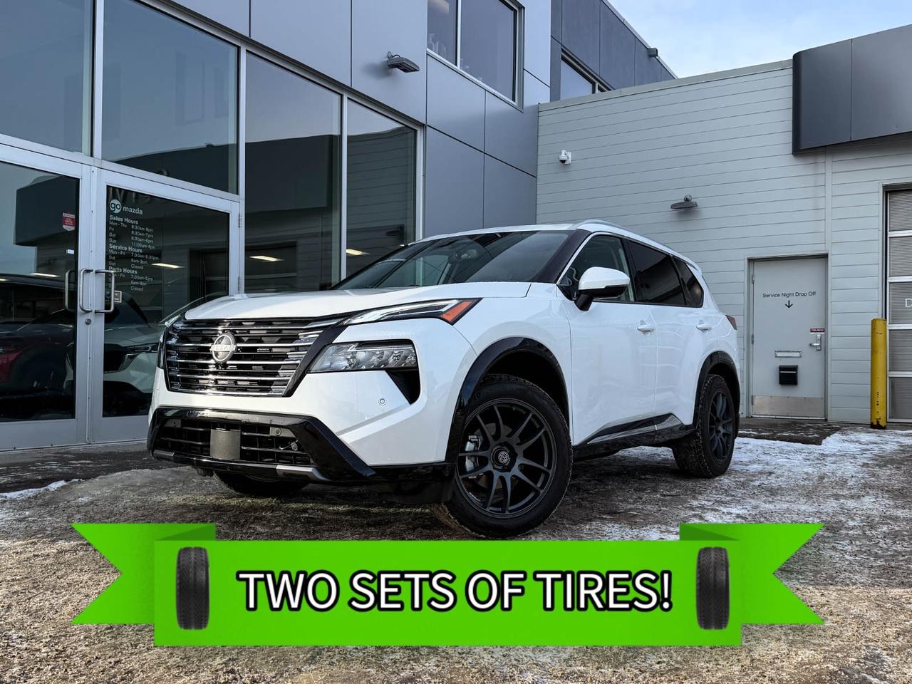 Discover the exceptional 2025 Nissan Rogue Platinum AWD in sleek White  a perfect blend of style, performance, and advanced technology. Powered by a turbocharged 1.5L engine paired with smooth Xtronic CVT transmission and equipped with all-wheel drive, its ready for any adventure.Step inside to luxurious heated semi-aniline leather seats with quilted accents, 12.3-inch touchscreen navigation, and dual-zone climate control for your ultimate comfort. Safety is paramount with 11 airbags, advanced driver assists including lane departure prevention, blind-spot detection, and pedestrian impact prevention.Enjoy convenience with a power liftgate, wireless charging, multiple USB ports, and seamless smartphone integration. With premium 19 dark painted alloy wheels and a sophisticated interior featuring memory settings and ambient lighting, this Rogue Platinum offers unmatched refinement.This well-equipped, pre-owned Nissan Rogue elevates every drive  schedule your test drive today and experience excellence!Go Mazda is AMVIC licensed business.Clean CarFax