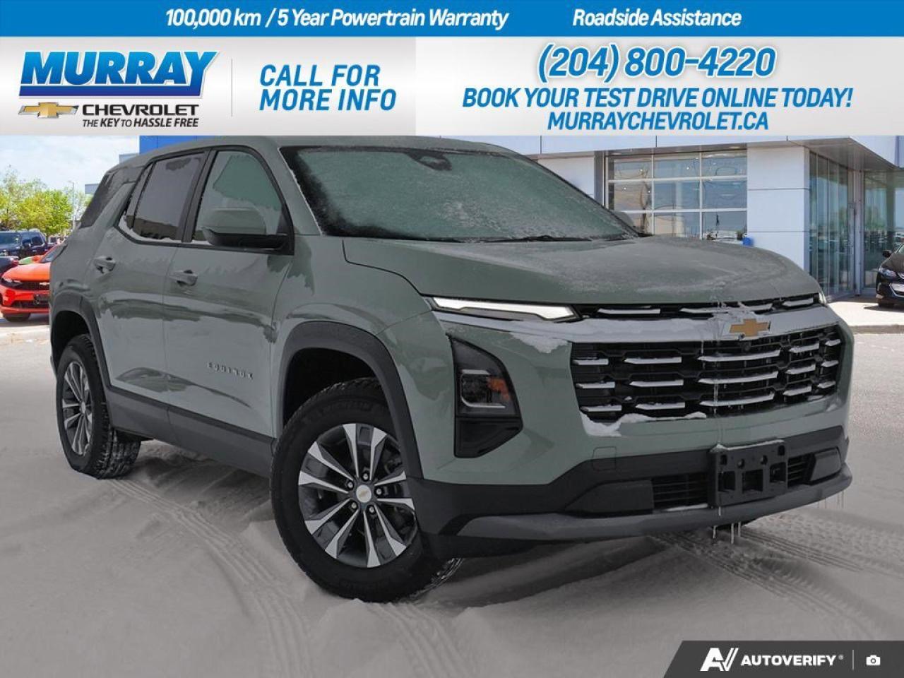 * ENGINE BLOCK HEATER * * CONVENIENCE PACKAGE II * * BLACK EVOTEX SEAT TRIM *  Discover the sleek sophistication of the 2026 Chevrolet Equinox AWD LT in the vibrant Cacti Green, a perfect blend of style and functionality. As you drive through the dynamic streets of Winnipeg, youll appreciate the seamless integration of technology and comfort. Equipped with a 1.5L Turbocharged Gas I4 engine and an advanced 8-Speed Automatic transmission, this sport utility vehicle offers you an unmatched driving experience, delivering power and efficiency with every turn.  Indulge in the state-of-the-art CONVENIENCE PACKAGE II, which includes an 8-way power driver seat adjuster and dual-zone automatic climate control, ensuring that every journey is as comfortable as it is thrilling. The AutoSense hands-free power programmable liftgate and Wireless Phone Charging for portable devices enhance your convenience, while the premium BLACK EVOTEX SEAT TRIM adds a touch of luxury to your daily commute. Stay connected with the world via the WiFi Hotspot and Bluetooth Connection, keeping you in touch and entertained on the go.  Safety is paramount with features like Lane Departure Warning, Front Collision Mitigation, and Adaptive Cruise Control, providing you with peace of mind as you navigate the roads. The Rear Parking Aid and Back-Up Camera make city driving and parking a breeze, while the heated front seats and heated steering wheel offer warmth and comfort during chilly Winnipeg winters. Elevate your driving experience with the Chevrolet Equinox, a vehicle that truly understands your needs.  Dealer Permit #1740