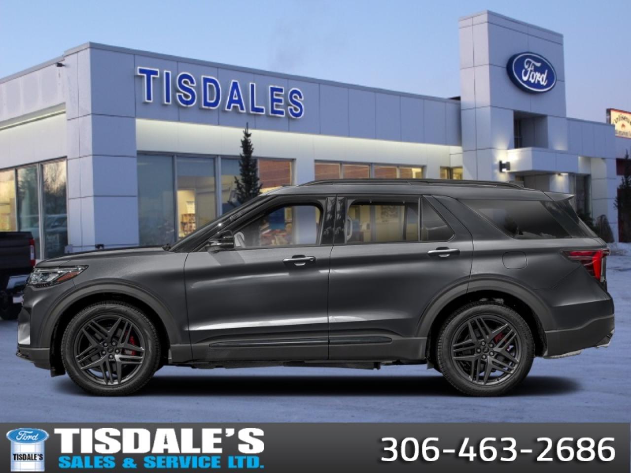 <b>Sport Suspension,  Sunroof,  Cooled Seats,  BlueCruise,  Navigation!</b><br> <br> <br> <br>Check out the large selection of new Fords at Tisdales today!<br> <br>Just as the name implies, this 2026 Explorer is ready to move you beyond your boundaries. <br> <br>This Ford Explorer is the ultimate lifestyle vehicle with plenty of style and space for all of your passengers and cargo. It has the hauling capabilities of a midsize SUV combined with strong off-road capabilities. Whether your next family adventure is to the grocery store or over a high mountain pass, the Ford Explorer was built to get you there with ease.<br> <br>This Agate Black Metallic SUV has an Automatic transmission and is powered by a 400HP 3.0L V6 Cylinder Engine. <br> <br> Our Explorers trim level is ST. This range-topping Explorer ST rewards you with sport-tuned suspension, a dual-panel sunroof and cooled front seats, as well as BlueCruise 1.2, inbuilt navigation, Bang & Olufsen audio, an aerial view camera system and a heated steering wheel. Also standard include 21 aluminum wheels, FordPass Connect 5G mobile hotspot internet access, adaptive cruise control, smart device remote engine start, and a power liftgate for rear cargo access. On the inside, occupants are treated to leather upholstery, voice-activated dual-zone climate control, and a 13.2-inch infotainment screen with wireless Apple CarPlay and Android Auto. Safety features also include lane keep assist with lane departure warning, collision mitigation, automatic emergency braking, evasion assist, and rear parking sensors. This vehicle has been upgraded with the following features: Sport Suspension, Sunroof, Cooled Seats, BlueCruise, Navigation, B&O Audio, 360 Camera.<br><br> View the original window sticker for this vehicle with this url <b><a href=http://www.windowsticker.forddirect.com/windowsticker.pdf?vin=1FMWK8GC3TGA75978 target=_blank>http://www.windowsticker.forddirect.com/windowsticker.pdf?vin=1FMWK8GC3TGA75978</a></b>.<br> <br>To apply right now for financing use this link: <a href=http://www.tisdales.com/shopping-tools/apply-for-credit.html target=_blank>http://www.tisdales.com/shopping-tools/apply-for-credit.html</a><br><br> <br/> Total  rebate of $1000 is reflected in the price.   Incentives expire 2026-02-02.  See dealer for details. <br> <br>Tisdales is not your standard dealership. Sales consultants are available to discuss what vehicle would best suit the customer and their lifestyle, and if a certain vehicle isnt readily available on the lot, one will be brought in. o~o