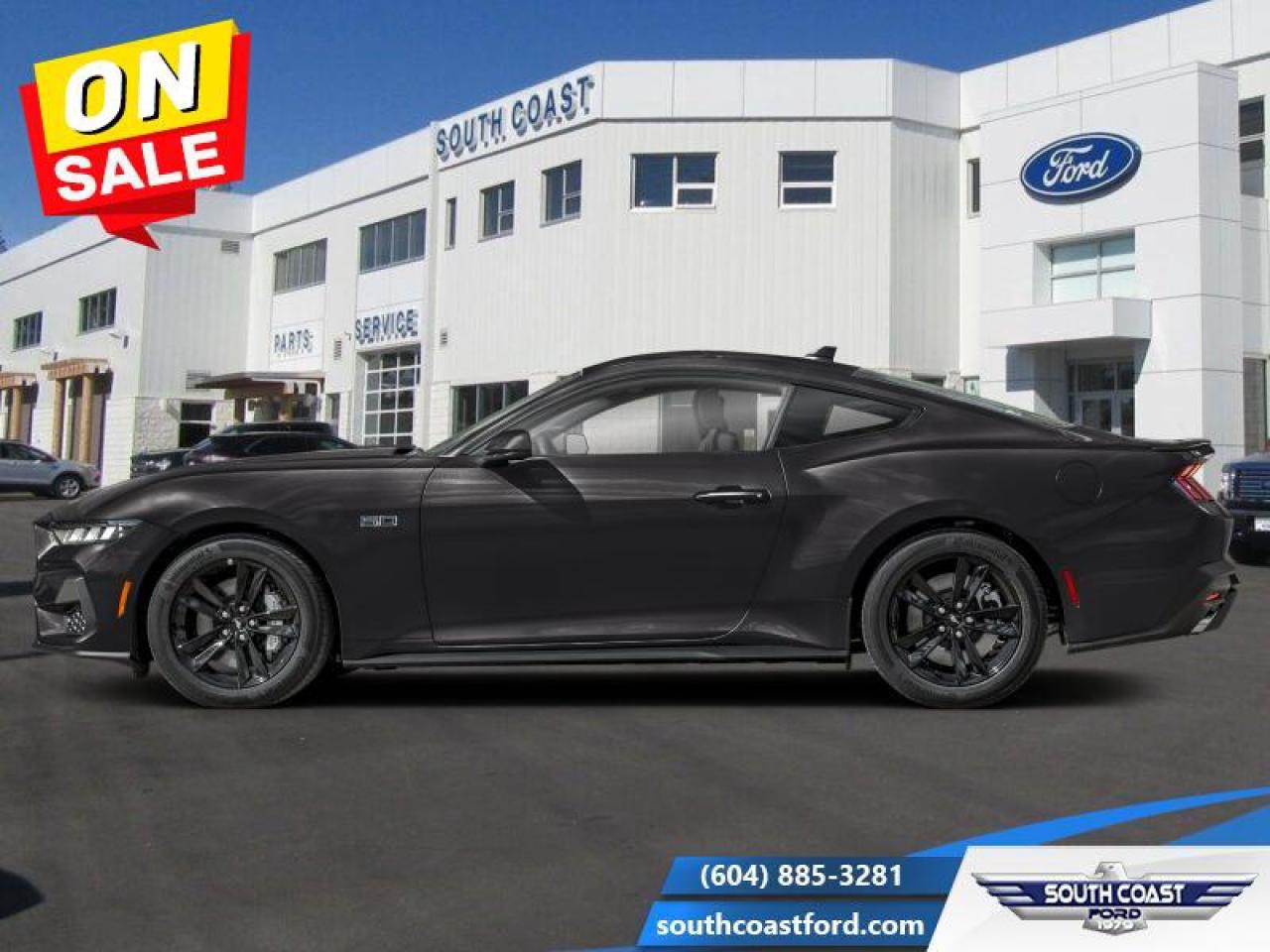 <b>Leather Seats, Ford Co-Pilot360 Assist, Navigation, Premium Audio, GT Performance Package!</b><br> <br>   The legacy of combining performance, style, and value continues in this fantastic Ford Mustang. <br> <br>From the roar of the engine to its unmistakable style, this all-new Ford Mustang is guaranteed to raise your heart rate and stir your soul. A performance car through and through, this Mustang offers responsive driving dynamics, a comfortable ride and endless smiles by the mile. Its easy to see why the Ford Mustang is still a true American icon.<br> <br> This Dark Matter Grey coupe  has a 6 Speed Manual transmission and is powered by a  480HP 5.0L 8 Cylinder Engine.<br> <br> Our Mustangs trim level is GT Premium. With even more performance, this Mustang GT Premium comes with an uprated powertrain and a lip spoiler, along with heated and ventilated seats with ActiveX upholstery, a heated steering wheel, dual-zone climate control, upgraded aluminum wheels and an upgraded 9-speaker audio system. The great standard features continue with LED headlights, smart device remote engine start, FordPass Connect tracking, smart device integration, and a dazzling 13.2-inch touchscreen with SYNC 4.0 QNX. Safety features include blind spot detection, lane keeping assist with lane departure warning, automatic emergency braking, and front and rear collision mitigation. This vehicle has been upgraded with the following features: Leather Seats, Ford Co-Pilot360 Assist, Navigation, Premium Audio, GT Performance Package, 19 inch Aluminum Wheels. <br><br> View the original window sticker for this vehicle with this url <b><a href=http://www.windowsticker.forddirect.com/windowsticker.pdf?vin=1FA6P8CF2R5402578 target=_blank>http://www.windowsticker.forddirect.com/windowsticker.pdf?vin=1FA6P8CF2R5402578</a></b>.<br> <br>To apply right now for financing use this link: <a href=https://www.southcoastford.com/financing/ target=_blank>https://www.southcoastford.com/financing/</a><br><br> <br/> Weve discounted this vehicle $6234.<br> Buy this vehicle now for the lowest bi-weekly payment of <b>$550.06</b> with $0 down for 84 months @ 7.99% APR O.A.C. ( taxes included, $595 Administration Fee included    / Total Obligation of $90121  ).  See dealer for details. <br> <br>Call South Coast Ford Sales or come visit us in person. Were convenient to Sechelt, BC and located at 5606 Wharf Avenue. and look forward to helping you with your automotive needs. <br><br> Come by and check out our fleet of 30+ used cars and trucks and 80+ new cars and trucks for sale in Sechelt.  o~o