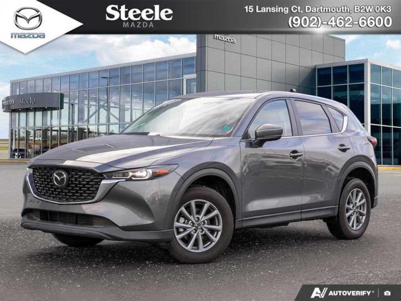 Recent Arrival!Experience refined performance and everyday versatility with this *2025 Mazda CX-5 GS AWD*, finished in stunning Machine Gray Metallic. Designed to handle Canadian roads and seasons with confidence, this CX-5 combines Mazdas signature driving dynamics with comfort, technology, and premium style.----------------------------------------Powered by a responsive 2.5L 4-Cylinder DOHC 16V engine paired with a smooth 6-speed automatic transmission, this AWD SUV delivers a balanced blend of efficiency and capability. Inside, the cabin is thoughtfully appointed with leatherette upholstery, a power drivers seat, and heated front seats with three settings, along with a heated steering wheel - perfect for colder mornings.----------------------------------------Stay connected and in control with Apple CarPlay and Android Auto, an AM/FM/HD audio system with 6 speakers, and active cruise control for relaxed highway driving. Safety and convenience are enhanced by features such as a rearview parking camera, rain-sensing wipers, auto high-beam and fully automatic headlights, and an auto-dimming rearview mirror.----------------------------------------Key Features Include:  * All-Wheel Drive (AWD)  * 17 Silver Alloy Metallic Wheels  * 4-Wheel Disc Brakes  * Four-Wheel Independent Suspension  * Dual-Zone Automatic Climate Control  * Heated Door Mirrors  * Remote Keyless Entry  * Power Windows----------------------------------------Stylish, reliable, and well-equipped, the 2025 Mazda CX-5 GS AWD is an excellent choice for drivers seeking comfort, confidence, and modern technology in a compact SUV.----------------------------------------*Steele Certified Pre-Owned* - 85 Points Inspection - 2-Year Nova Scotia Motor Vehicle Inspection - Oil & Filter Change - Vehicle History Report - Full Tank of Gas - Real Time Market Value Pricing - Flexible Financing - Extended Warranty & Protections Available.----------------------------------------If you are in the market for a quality used car, used truck or used minivan please take a moment and search our collective inventory located at our dealerships. Our goal is to deliver the best possible service to you. We are united by one passion: To help you find the vehicle that is right for you, and for wherever the roads you travel take you. Simply put, we work hard to earn your trust, and even harder to keep it, always going the extra mile to serve you. See why our customers say that, when it comes to choosing a vehicle, the Steele Auto Group makes it easy!.