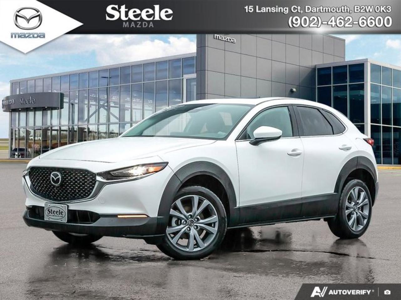 *Recent Arrival!*Turn everyday driving into a refined experience with this *2024 Mazda CX-30 GS Luxury AWD*, finished in elegant Snowflake White Pearl Mica. Blending compact SUV versatility with upscale comfort and advanced technology, this CX-30 is perfectly suited for Canadian driving conditions.Under the hood, its powered by a 2.5L SKYACTIV-G 4-Cylinder engine, paired with a smooth 6-speed automatic transmission and Mazdas intelligent All-Wheel Drive, delivering confident performance, responsive acceleration, and year-round traction.----------------------------------------Inside, enjoy leatherette-trimmed upholstery, a 10-way power-adjustable drivers seat with memory, and heated front seats with three settings, complemented by a heated steering wheel - ideal for cold Canadian winters. The power-operated glass moonroof with interior sunshade adds an open, airy feel to the cabin.----------------------------------------Technology and safety are front and centre with Apple CarPlay and Android Auto, active cruise control, a rearview parking camera, and rain-sensing wipers. Additional highlights include auto high-beam headlights, fully automatic headlights, and exterior mirrors with reverse tilt-down function for added confidence when parking.----------------------------------------Key Features Include:  * All-Wheel Drive (AWD)  * Luxury Package  * 18 Silver Metallic Finish Alloy Wheels  * 4-Wheel Disc Brakes  * Dual-Zone Automatic Climate Control  * Auto-Dimming Interior Rear-View Mirror  * Heated Door Mirrors  * Remote Keyless Entry  * Power Windows  * AM/FM/HD Audio System (Navigation-Ready)----------------------------------------Stylish, comfortable, and exceptionally well equipped, the 2024 Mazda CX-30 GS Luxury AWD is an excellent choice for drivers seeking premium features in a compact, confident SUV.----------------------------------------*Steele Certified Pre-Owned* - 85 Points Inspection - 2-Year Nova Scotia Motor Vehicle Inspection - Oil & Filter Change - Vehicle History Report - Full Tank of Gas - Real Time Market Value Pricing - Flexible Financing - Extended Warranty & Protections Available.----------------------------------------If you are in the market for a quality used car, used truck or used minivan please take a moment and search our collective inventory located at our dealerships. Our goal is to deliver the best possible service to you. We are united by one passion: To help you find the vehicle that is right for you, and for wherever the roads you travel take you. Simply put, we work hard to earn your trust, and even harder to keep it, always going the extra mile to serve you. See why our customers say that, when it comes to choosing a vehicle, the Steele Auto Group makes it easy!.