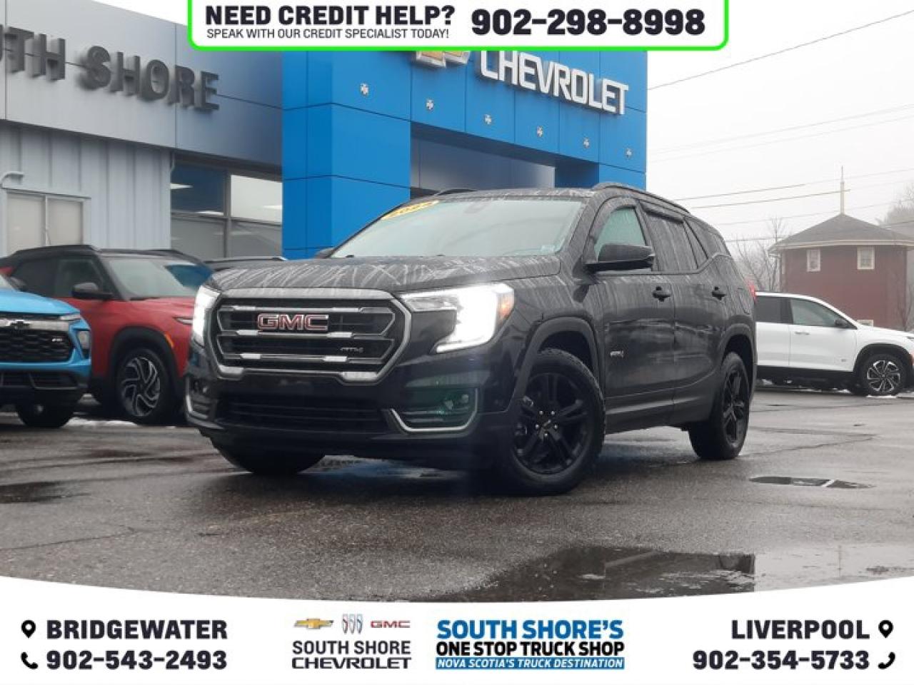 Recent Arrival! Odometer is 4322 kilometers below market average! 2024 GMC Terrain AT4 For Sale, Bridgewater AWD 9-Speed Automatic 1.5L DOHC Clean Car Fax, AWD, 2-Way Power Driver Lumbar Control, 6 Speakers, 8-Way Power Driver Seat Adjuster, ABS brakes, Air Conditioning, Alloy wheels, AM/FM radio: SiriusXM, Brake assist, Compass, Delay-off headlights, Driver door bin, Electronic Stability Control, Front anti-roll bar, Front dual zone A/C, Front fog lights, Fully automatic headlights, Heated door mirrors, Heated front seats, Heated steering wheel, Illuminated entry, Low tire pressure warning, Occupant sensing airbag, Outside temperature display, Passenger door bin, Power door mirrors, Power driver seat, Power Liftgate, Power passenger seat, Power steering, Power windows, Radio data system, Rear window defroster, Rear window wiper, Remote keyless entry, Roof rack: rails only, Security system, Speed control, Speed-sensing steering, Spoiler, Tachometer, Telescoping steering wheel, Tilt steering wheel, Traction control, Trip computer, Variably intermittent wipers.