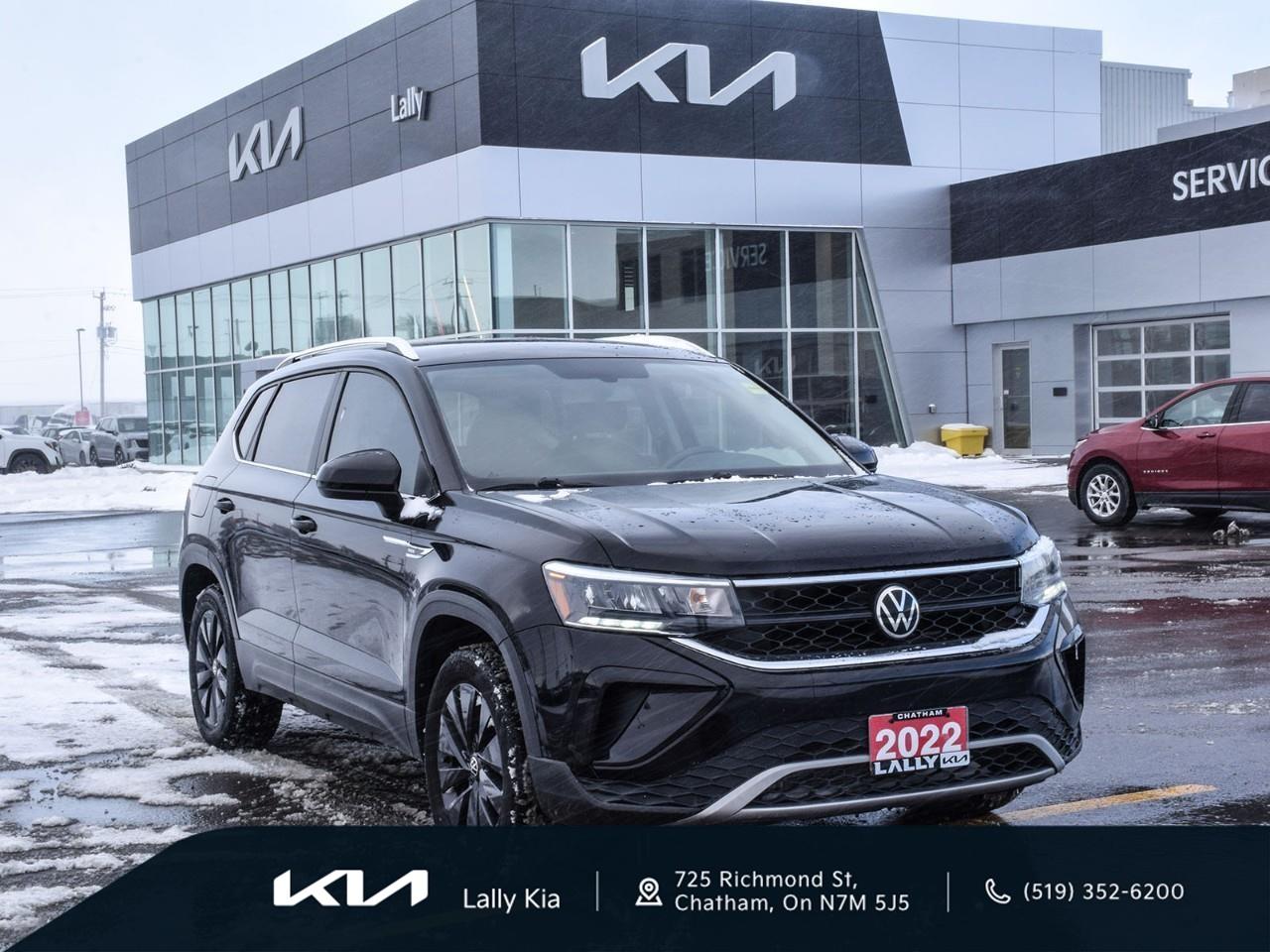 <p><strong>2022 Volkswagen Taos Comfortline  Low KMs, Clean CarFax</strong></p><p>This Taos Comfortline offers a balanced blend of comfort and capability with <strong>AWD</strong>, <strong>Leather with Cloth Seating</strong>, and <strong>Heated Seats</strong>, making it a confident choice for everyday driving. Perfect for the colder months, the AWD system and heated features add extra confidence and comfort in winter conditions.</p><p><strong>Proudly serving our community, Lally Kia makes your car-buying experience simple, transparent, and worry-free.</strong></p> <p>We use no hassle no haggle live market pricing! Save money and time.</p><p>All prices shown include all fees. Reconditioning and Full Detailing. Taxes and Licensing extra.</p><p>All Pre-Owned vehicles come standard with one key. If we received additional keys from the previous owner they will be with the vehicle upon delivery at no cost. Additional keys may be purchased at customers requested and expense.</p><p>Book your appointment today!</p>