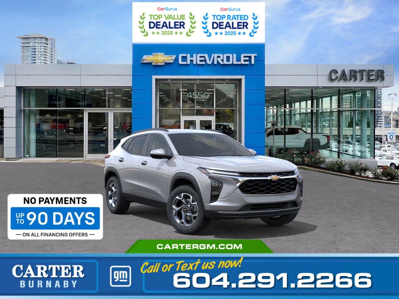 Purchase your new vehicle today and enjoy NO PAYMENTS FOR UP TO 90 DAYS. Upgrade with confidence, without stretching your budget!  WHY CARTER GM BURNABY?  - An unrivalled vehicle purchasing experience! - Exceeding our loyal customers expectations since 1963 - 4.5 Google star rating with 2,175+ customer reviews) - CarGurus Top-Rated Dealer 2025 Award - CarGurus Top Value Dealer 2025 Award - Vehicle trades welcome! Best price guaranteed! - We provide upfront pricing, zero hidden fees, and 100% transparency - Fast approvals and 99% acceptance rates (no matter your current credit status!) - Multilingual staff (many languages spoken) - Comfortable non-pressured environment with in-store television, WIFI and a childrens play area! - In-store restaurant: fresh daily menu        Were here to help you drive the vehicle you want, the vehicle you deserve! QUESTIONS? GREAT! WEVE GOT ANSWERS! To speak with a friendly vehicle specialist - CALL NOW! (Doc. Fee: $495.00 Dealer Code: D5505)