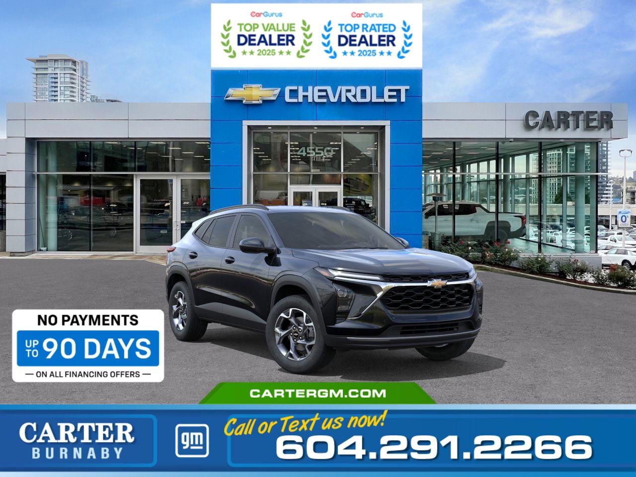 Purchase your new vehicle today and enjoy NO PAYMENTS FOR UP TO 90 DAYS. Upgrade with confidence, without stretching your budget!  WHY CARTER GM BURNABY?  - An unrivalled vehicle purchasing experience! - Exceeding our loyal customers expectations since 1963 - 4.5 Google star rating with 2,175+ customer reviews) - CarGurus Top-Rated Dealer 2025 Award - CarGurus Top Value Dealer 2025 Award - Vehicle trades welcome! Best price guaranteed! - We provide upfront pricing, zero hidden fees, and 100% transparency - Fast approvals and 99% acceptance rates (no matter your current credit status!) - Multilingual staff (many languages spoken) - Comfortable non-pressured environment with in-store television, WIFI and a childrens play area! - In-store restaurant: fresh daily menu        Were here to help you drive the vehicle you want, the vehicle you deserve! QUESTIONS? GREAT! WEVE GOT ANSWERS! To speak with a friendly vehicle specialist - CALL NOW! (Doc. Fee: $495.00 Dealer Code: D5505)