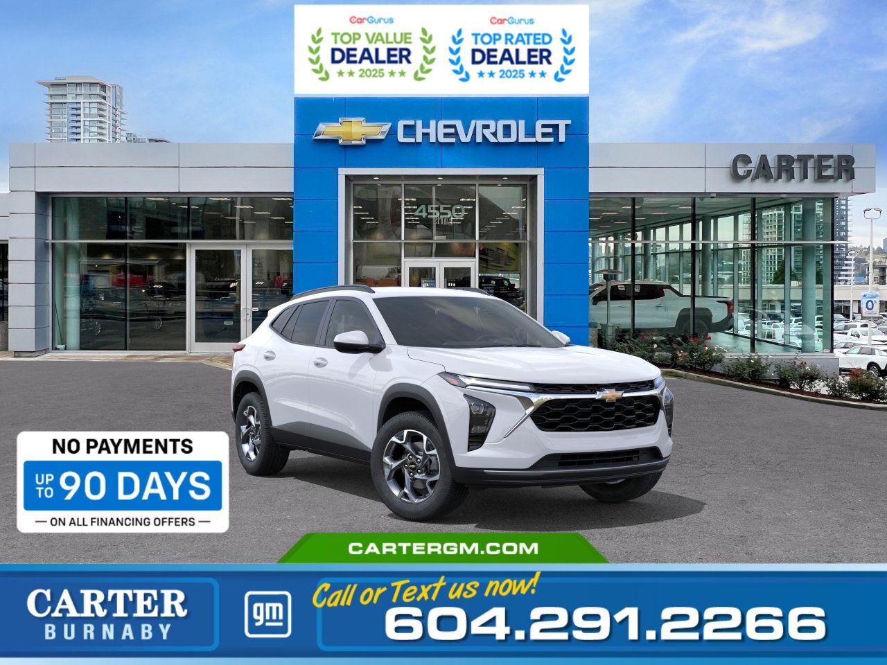 Purchase your new vehicle today and enjoy NO PAYMENTS FOR UP TO 90 DAYS. Upgrade with confidence, without stretching your budget!  WHY CARTER GM BURNABY?  - An unrivalled vehicle purchasing experience! - Exceeding our loyal customers expectations since 1963 - 4.5 Google star rating with 2,175+ customer reviews) - CarGurus Top-Rated Dealer 2025 Award - CarGurus Top Value Dealer 2025 Award - Vehicle trades welcome! Best price guaranteed! - We provide upfront pricing, zero hidden fees, and 100% transparency - Fast approvals and 99% acceptance rates (no matter your current credit status!) - Multilingual staff (many languages spoken) - Comfortable non-pressured environment with in-store television, WIFI and a childrens play area! - In-store restaurant: fresh daily menu        Were here to help you drive the vehicle you want, the vehicle you deserve! QUESTIONS? GREAT! WEVE GOT ANSWERS! To speak with a friendly vehicle specialist - CALL NOW! (Doc. Fee: $495.00 Dealer Code: D5505)