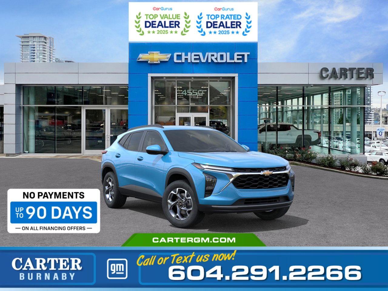 Purchase your new vehicle today and enjoy NO PAYMENTS FOR UP TO 90 DAYS. Upgrade with confidence, without stretching your budget!  WHY CARTER GM BURNABY?  - An unrivalled vehicle purchasing experience! - Exceeding our loyal customers expectations since 1963 - 4.5 Google star rating with 2,175+ customer reviews) - CarGurus Top-Rated Dealer 2025 Award - CarGurus Top Value Dealer 2025 Award - Vehicle trades welcome! Best price guaranteed! - We provide upfront pricing, zero hidden fees, and 100% transparency - Fast approvals and 99% acceptance rates (no matter your current credit status!) - Multilingual staff (many languages spoken) - Comfortable non-pressured environment with in-store television, WIFI and a childrens play area! - In-store restaurant: fresh daily menu        Were here to help you drive the vehicle you want, the vehicle you deserve! QUESTIONS? GREAT! WEVE GOT ANSWERS! To speak with a friendly vehicle specialist - CALL NOW! (Doc. Fee: $495.00 Dealer Code: D5505)