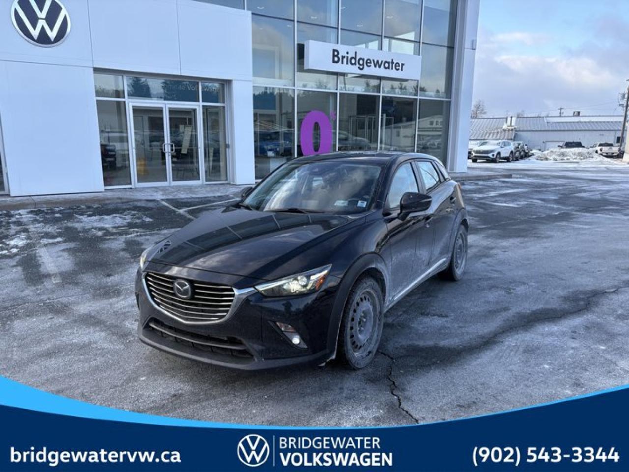 Recent Arrival! Jet Black Mica 2018 Mazda CX-3 GT AWD 6-Speed Automatic SKYACTIV®-G 2.0L 4-Cylinder DOHC 16V Bridgewater Volkswagen, Located in Bridgewater Nova Scotia.Certification Program Details: 150 Points Inspection Fresh Oil Change Free Carfax Full Detail 2 years MVI Full Tank of Gas The 150+ point inspection includes: Engine Instrumentation Interior components Pre-test drive inspections The test drive Service bay inspection Appearance Final inspectionReviews:* The CX-3 seems to have impressed owners on numerous aspects related to fuel economy, driving dynamics, maneuverability, all-weather confidence (especially on AWD-equipped models), and an upscale cabin and driving experience. Many owners appreciate the availability of up-level feature content and reasonable pricing, with the Bose audio system and heated seats listed commonly among favourite features. Source: autoTRADER.ca