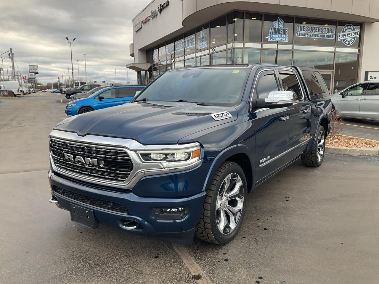 LIMITED / V8 / 3.92 AXLE / ANTI SPIN DIFF / TRAILER BRAKE / 125L FUEL TANK / RMT START / VENTED HEATED SEATS / NAV & MORE

Meet the 2022 Ram 1500 Limited Crew Cab 4x4 ; an exceptionally refined full-size pickup that pairs premium luxury with true capability. The Limited trim surrounds you with upscale materials, advanced technology, and thoughtful comfort features, while 4x4 capability ensures confident performance across diverse road and weather conditions. Spacious and well-appointed, this Ram 1500 delivers strength, versatility, and elevated driving enjoyment whether you&rsquo;re towing, commuting, or cruising. A premium truck built for drivers who demand both capability and sophistication.

Recent Arrival!

Patriot Blue Pearlcoat 2022 Ram 1500 Limited 4WD 8-Speed Automatic HEMI 5.7L V8 VVT

**CARPROOF CERTIFIED**.

* PLEASE SEE OUR MAIN WEBSITE FOR MORE PICTURES AND CARFAX REPORTS * Buy in confidence at WINDSOR CHRYSLER with our 95-point safety inspection by our certified technicians. Searching for your upgrade has never been easier. You will immediately get the low market price based on our market research, which means no more wasted time shopping around for the best price, Its time to drive home the most car for your money today. OVER 100 Pre-Owned Vehicles in Stock! Our Finance Team will secure the Best Interest Rate from one of out 20 Auto Financing Lenders that can get you APPROVED! Financing Available For All Credit Types! Whether you have Great Credit, No Credit, Slow Credit, Bad Credit, Been Bankrupt, On Disability, Or on a Pension, we have options. Looking to just sell your vehicle? We buy all makes and models let us buy your vehicle. Proudly Serving Windsor, Essex, Leamington, Kingsville, Belle River, LaSalle, Amherstburg, Tecumseh, Lakeshore, Strathroy, Stratford, Leamington, Tilbury, Essex, St. Thomas, Waterloo, Wallaceburg, St. Clair Beach, Puce, Riverside, London, Chatham, Kitchener, Guelph, Goderich, Brantford, St. Catherines, Milton, Mississauga, Toronto, Hamilton, Oakville, Barrie, Scarborough, and the GTA.