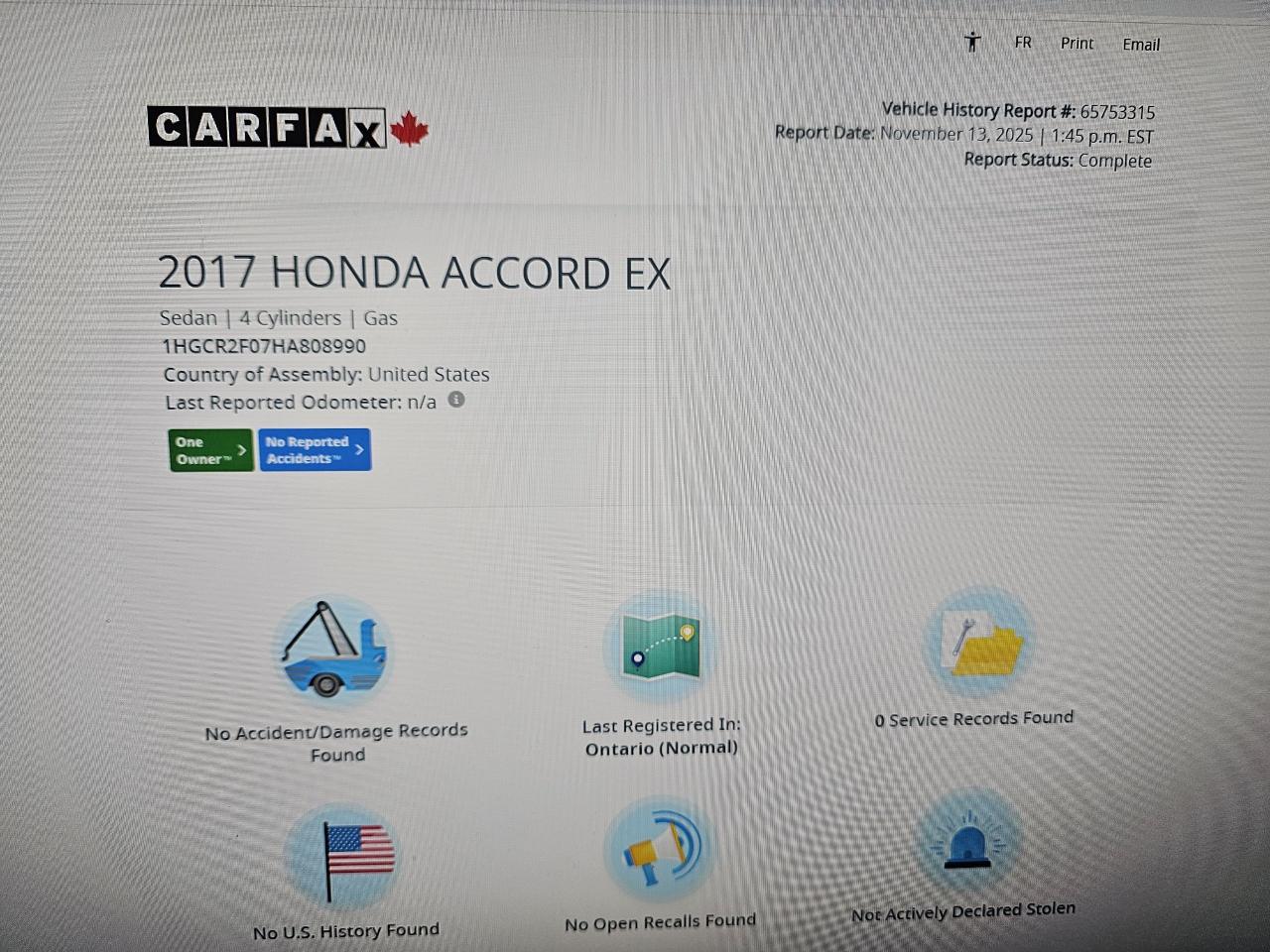 2017 Honda Accord 4dr CVT Touring/NAVI/CAMERA/ACCIDENT FREE/1 OWNER Photo