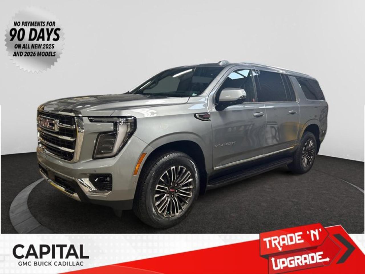 This 2026 GMC Yukon XL in Sterling Metallic is equipped with 4WD and Gas V8 5.3L/ engine.The GMC Yukon is designed with power and purpose. Bold exterior styling cues and refined details give it an unmistakable presence on the road. From its three-dimensional grille, advanced lighting and stylish wheels to its active grille shutters, rainsense front wipers and hidden rear wiper, youll find innovative features both inside and out. With seating for up to nine, premium materials and inspiring capability, this SUV offers a perfect blend of craftsmanship, comfort and functionality. The interior features optional heated and ventilated seats, heated steering wheel, a quiet cabin, keyless open and start and climate controls. Not to mention the innovative seating and storage, from third-row power fold flat seats and second-row power-release fold and tumble seats to a large center console, articulating screen with hidden storage and 1113 L /39.3 cu. ft. (XL model; Yukon 433 L /15.3 cu. ft.) of cargo space behind the third row. The Yukon comes with 5.3L V-8 EcoTec3 Engine, can tow up to 3856 KG (8500 LB.) And to deliver a refined, solid and smooth drive, youll find hydraulic mounts, improved handling and automatic locking rear differential. Technology and infotainment innovations let you stay conveniently connected and in control, with features like multiple USB ports and an 8-inch infotainment system with available navigation. Not to mention a customizable driver information center, rear vision camera, rear seat reminder and access to the myGMC app. This SUV is equipped with an array of available advanced safety features to help prepare you for the unexpected, including available forward collision alert, low speed forward automatic braking, front and rear park assist, and much more.Check out this vehicles pictures, features, options and specs, and let us know if you have any questions. Helping find the perfect vehicle FOR YOU is our only priority.P.S...Sometimes texting is easier. Text (or call) 306-801-9090 for fast answers at your fingertips!Dealer License #914248Disclaimer: All prices are plus taxes & fees. See dealer for Details. Dealer Permit # 914248 See dealer for Details.