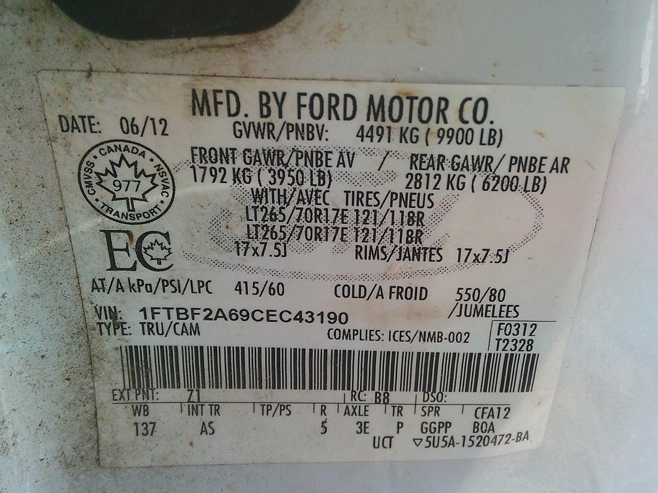 2012 Ford F-250 2WD Reg Cab 137 XL Snow Plow Photo