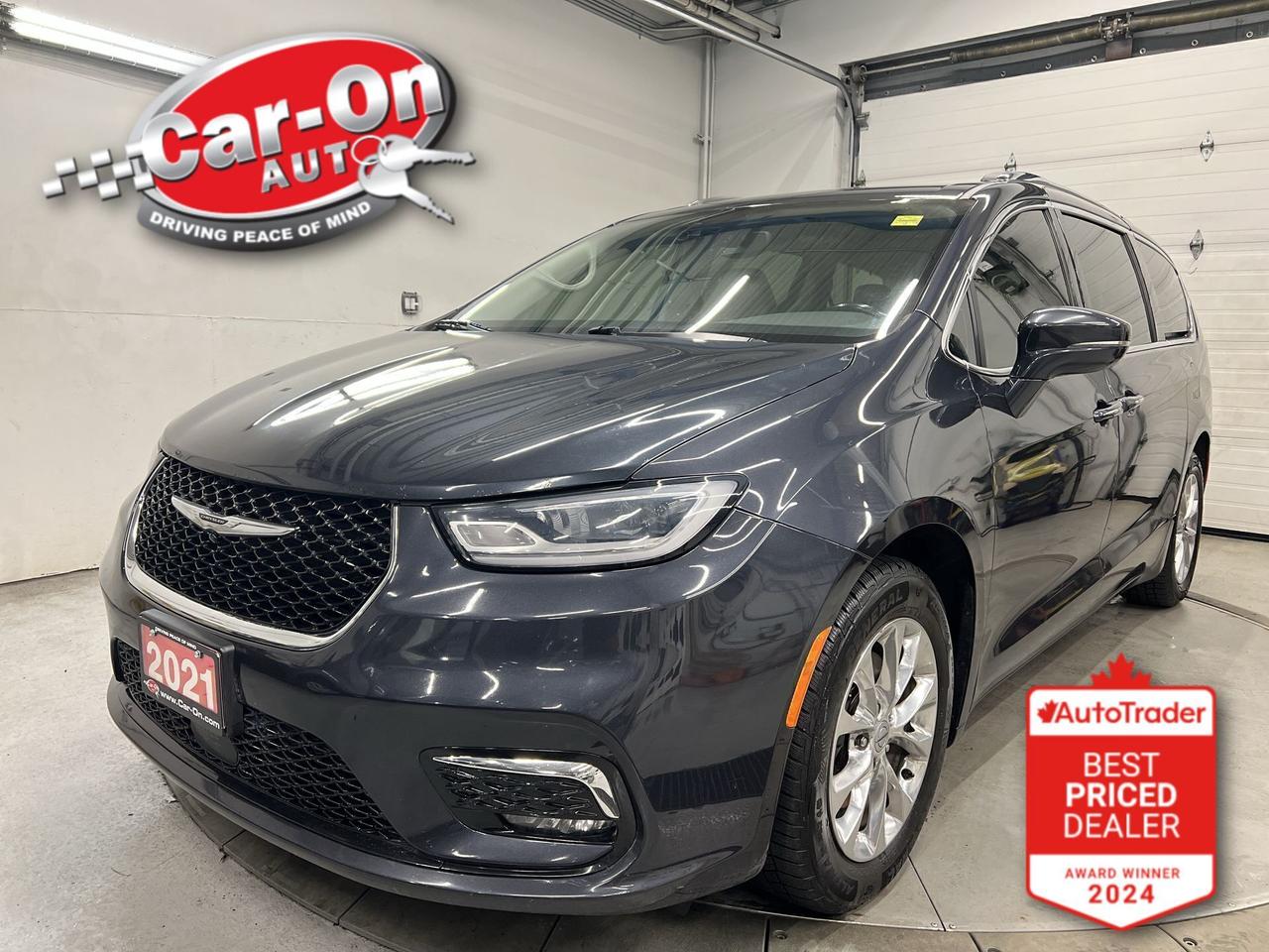 LOADED TOURING L PLUS 7-PASSENGER!! Leather, massive 10-inch touchscreen w/ Android Auto/ Apple CarPlay, heated front & 2nd row captains chairs, heated steering, remote start, navigation, 18-inch alloys, blind spot monitor, rear cross-traffic alert, pre-collision system, backup camera w/ rear park sensors, three-zone climate control, rear sunshades, tow package, keyless entry w/ push start, Stow n Vac integrated vacuum system, power sliding rear doors, power liftgate, full power group incl. power driver & passenger seats w/ driver memory, automatic headlights, garage door opener, auto-dimming rearview mirror, Bluetooth and Sirius XM!!