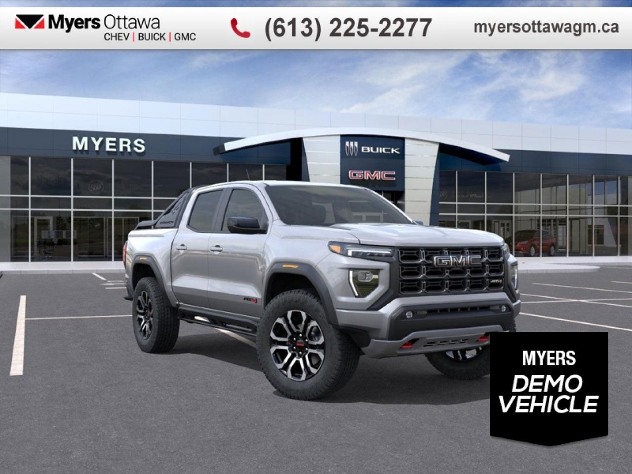 <br> <br>UPGRADES INCLUDE- SPRAY IN LINER, MIGHT FALL EDITIION, ROCKER PANEL PROTECTION, BED MOUNTED SPORTS BAR, 20 UPGRADED ALLOYS, BLACK EMBLEMS, LEATHER<br> <br>Aimed at shoppers who desire the capability of a traditional pickup without the compromise of a full-size truck, this 2026 GMC Canyon is ready to take on whatever you throw at it. From work-site duties to intense off-road sessions, this Canyon is sure to never skip a beat!<br> <br>This Sterling Metallic crew cab 4X4 pickup has an Automatic transmission and is powered by a 310HP 2.7L 4 Cylinder Engine. <br> <br> Our Canyons trim level is AT4. This trim delivers premium comfort and cutting-edge technology, featuring an 11.3-inch Premium Infotainment System with Google Built-In, wireless Apple CarPlay and Android Auto, SiriusXM with 360L, Wi-Fi hotspot capability, and customizable profiles that keep entertainment and settings seamless. Heated power-adjustable front seats with lumbar support, dual-zone automatic climate control, rear air vents, remote vehicle start, soft-touch interior materials, and multiple USB charging ports create a refined and connected driving environment. Safety is advanced with Forward Collision Alert, Automatic Emergency Braking, Lane Keep Assist with Lane Departure Warning, Blind Zone Steering Assist with Trailering, Rear Cross Traffic Braking, Rear Park Assist, an HD Rear Vision Camera, Following Distance Indicator, Teen Driver mode, and StabiliTrak stability control providing confidence on every journey.<br><br> <br>To apply right now for financing use this link: <a href=https://creditonline.dealertrack.ca/Web/Default.aspx?Token=b35bf617-8dfe-4a3a-b6ae-b4e858efb71d&Lang=en target=_blank>https://creditonline.dealertrack.ca/Web/Default.aspx?Token=b35bf617-8dfe-4a3a-b6ae-b4e858efb71d&Lang=en</a><br><br> <br/>    4.79% financing for 84 months. <br> Buy this vehicle now for the lowest bi-weekly payment of <b>$492.79</b> with $0 down for 84 months @ 4.79% APR O.A.C. ( taxes included, **Rebates may not be applicable on all purchase types [cash, lease, or finance]. Eligibility and conditions may vary. Please see dealer for full details and confirmation of eligibility.   ).  Incentives expire 2026-03-31.  See dealer for details. <br> <br><br> Come by and check out our fleet of 60+ used cars and trucks and 180+ new cars and trucks for sale in Ottawa.  o~o