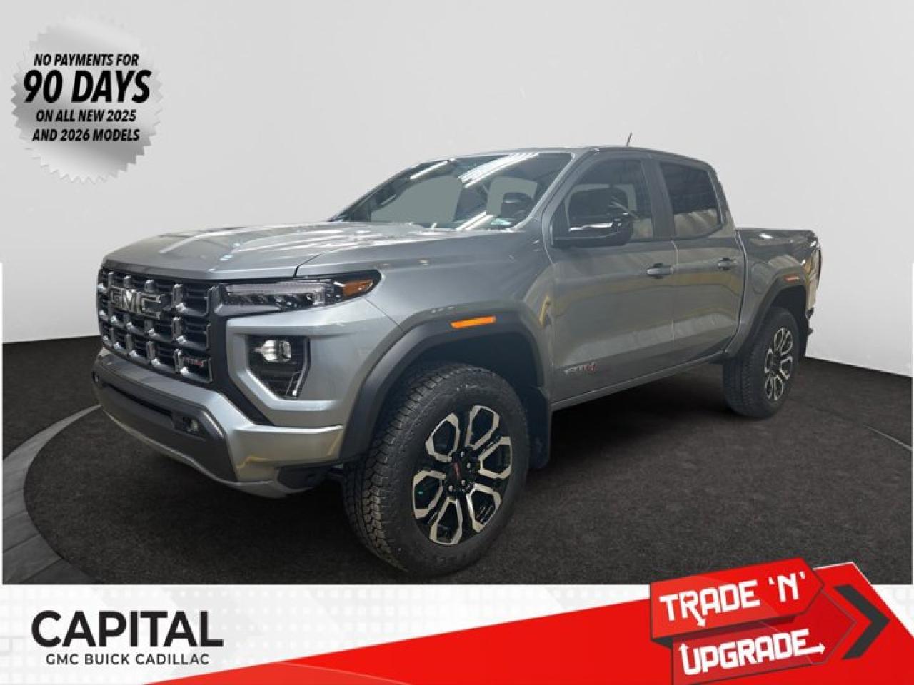 This 2026 GMC Canyon in Sterling Metallic is equipped with 4WD and Turbocharged Gas I4 2.7L/ engine.The GMC Canyon might be midsize, but its fully premium. Designed for easy access, an available easy lift and lower tailgate allows for smooth operation, while an integrated corner-step rear bumper provides efficient access to the truck bed and your cargo. Its the little things that set the Canyon apart, like its LED-signature front lighting, chrome grille surrounds and chrome mirror caps and door handles. The Canyon is takes premium comfort to a new level with features such as available soft-touch instrument panel and available heated driver and front passenger seats. The interior is also engineered to give you and your passengers an exceptional level of quiet, from noise-reducing innovations to triple door seals. This truck offers an engine lineup that delivers power and efficiency. This baby has 308 horsepower and can tow up to 3493 KG (7700 LB.). Intelligent control features, including traction control, trailer sway and hill descent control, available automatic rear locking differential, brake rotors and integrated trailer brake controller and diesel exhaust brake, to help you stay confidently in command no matter what you may be hauling or trailering. The Canyon provides intelligently placed controls and driver-centric features to keep you in touch, in charge and connected on the road, from available built-in Wi-Fi, an infotainment system with navigation and a rear-vision camera, to power outlets, rear seat reminders and access to the myGMC app. Youll also find state-of-the-art safety to help enhance your awareness of the road and surrounding vehicles, such as available forward collision alert, and more.Check out this vehicles pictures, features, options and specs, and let us know if you have any questions. Helping find the perfect vehicle FOR YOU is our only priority.P.S...Sometimes texting is easier. Text (or call) 306-801-9090 for fast answers at your fingertips!Dealer License #914248Disclaimer: All prices are plus taxes & fees. See dealer for Details. Dealer Permit # 914248 See dealer for Details.