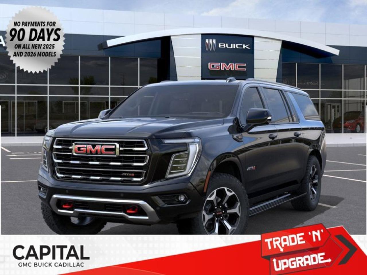 This 2026 GMC Yukon XL in Onyx Black is equipped with 4WD and Gas V8 6.2L/ engine.The GMC Yukon is designed with power and purpose. Bold exterior styling cues and refined details give it an unmistakable presence on the road. From its three-dimensional grille, advanced lighting and stylish wheels to its active grille shutters, rainsense front wipers and hidden rear wiper, youll find innovative features both inside and out. With seating for up to nine, premium materials and inspiring capability, this SUV offers a perfect blend of craftsmanship, comfort and functionality. The interior features optional heated and ventilated seats, heated steering wheel, a quiet cabin, keyless open and start and climate controls. Not to mention the innovative seating and storage, from third-row power fold flat seats and second-row power-release fold and tumble seats to a large center console, articulating screen with hidden storage and 1113 L /39.3 cu. ft. (XL model; Yukon 433 L /15.3 cu. ft.) of cargo space behind the third row. The Yukon comes with 5.3L V-8 EcoTec3 Engine, can tow up to 3856 KG (8500 LB.) And to deliver a refined, solid and smooth drive, youll find hydraulic mounts, improved handling and automatic locking rear differential. Technology and infotainment innovations let you stay conveniently connected and in control, with features like multiple USB ports and an 8-inch infotainment system with available navigation. Not to mention a customizable driver information center, rear vision camera, rear seat reminder and access to the myGMC app. This SUV is equipped with an array of available advanced safety features to help prepare you for the unexpected, including available forward collision alert, low speed forward automatic braking, front and rear park assist, and much more.Check out this vehicles pictures, features, options and specs, and let us know if you have any questions. Helping find the perfect vehicle FOR YOU is our only priority.P.S...Sometimes texting is easier. Text (or call) 306-801-9090 for fast answers at your fingertips!Dealer License #914248Disclaimer: All prices are plus taxes & fees. See dealer for Details. Dealer Permit # 914248 See dealer for Details.