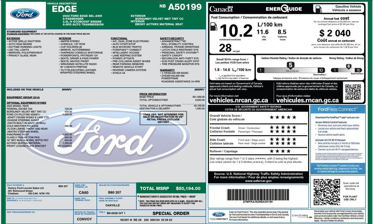 2022 Ford Edge SEL Panoroof   ACC + Lane Keeping Photo