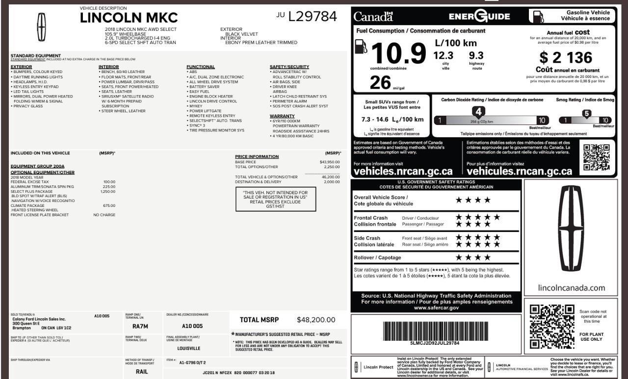 2018 Lincoln MKC Select Heated Seats   Heated Steering Wheel   BLIS Photo