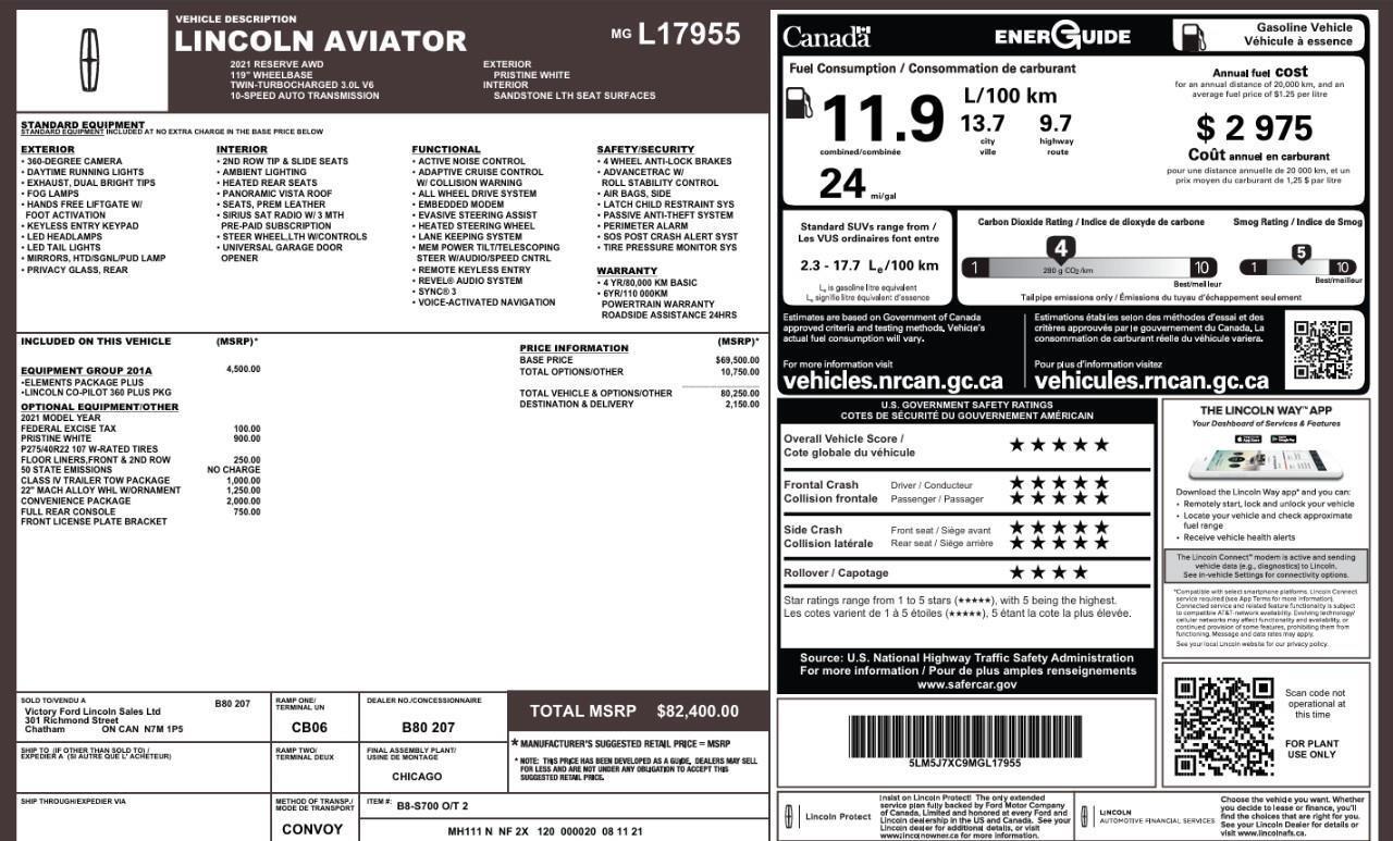 2021 Lincoln Aviator Reserve ACC + Lane Centering   Class IV Tow Photo