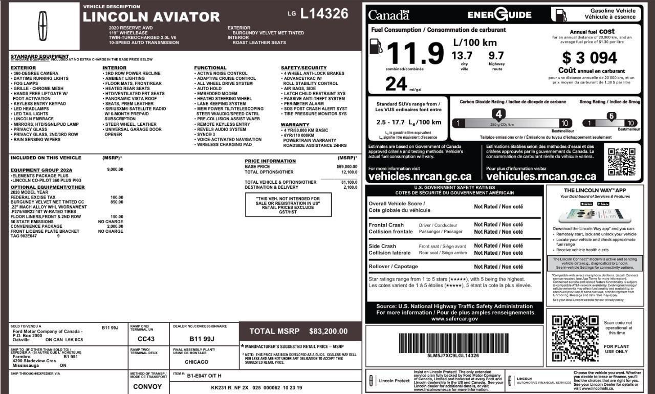 2020 Lincoln Aviator Reserve 202A   ACC + Lane Keeping Photo