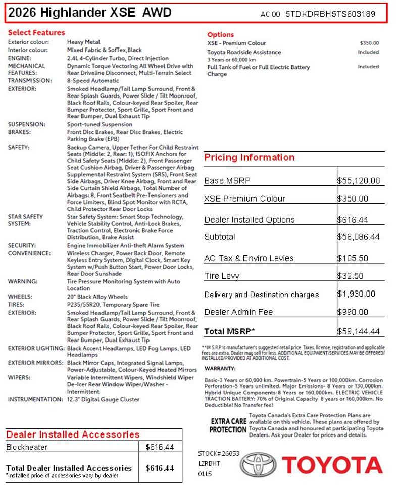 2026 Toyota Highlander XSE Photo2