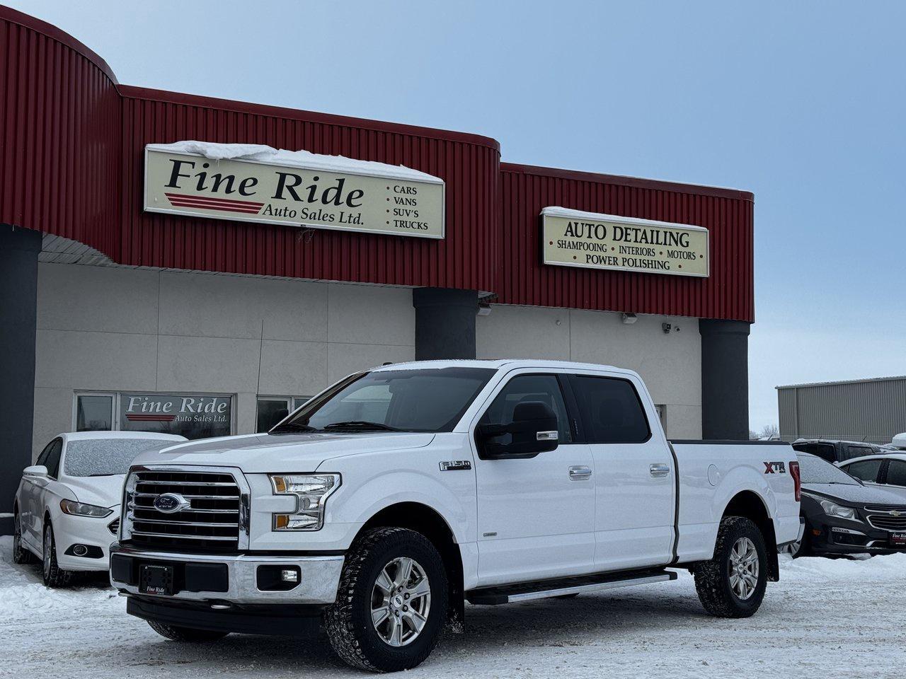 <p>2017 Ford F-150 XTR Super Crew 4X4</p><p>3.5LTR V6 Ecoboost<br>BRAND NEW timing chains, cam phasers & tensioners completed at FORD with OEM parts<br>A/C<br>Telescopic tilt steering<br>Cruise<br>Power windows<br>Power locks<br>Power mirrors<br>Power seats<br>Power pedals<br>5 passengers<br>217,000kms!<br>Back up camera<br>Locking tail gate<br>Front & rear chrome bumpers<br>Aluminium wheels<br>Fog lights<br>Panoramic sunroof</p><p><span style=color:#de0909;><i><span style=font-family:book antiqua, palatino, serif;font-size:14pt;><strong><u>302A Equipment package featuring heated seats, larger touch screen , power sliding rear window & factory remote starter</u></strong></span></i></span></p><p>GVW: 7,050LBS<br>Gear ratio: 3.55<br>Transmission: 10 speed, 10R80<br>Towing: Approximately 10,500LBS</p><p>$25,475 Safetied<br>Financing and Warranty Available at Fine Ride Auto Sales Ltd<br>www.FineRideAutoSales.ca</p><p>Call: 204-415-3300 or 1-855-854-3300<br>Text: 204-226-1790<br>View in person at: Unit 3-3000 Main Street</p><p>DLR# 4614<br>**Plus applicable taxes**</p><p></p><p><span style=color:#000000;><span style=font-family:book antiqua, palatino, serif;font-size:14pt;>Monday                9am to 6pm</span></span><br><span style=color:#000000;><span style=font-family:book antiqua, palatino, serif;font-size:14pt;>Tuesday               9am to 6pm</span></span><br><span style=color:#000000;><span style=font-family:book antiqua, palatino, serif;font-size:14pt;>Wednesday               9am to 6pm</span></span><br><span style=color:#000000;><span style=font-family:book antiqua, palatino, serif;font-size:14pt;>Thursday                9am to 6pm</span></span><br><span style=color:#000000;><span style=font-family:book antiqua, palatino, serif;font-size:14pt;>Friday                9am to 5pm</span></span><br><span style=color:#000000;><span style=font-family:book antiqua, palatino, serif;font-size:14pt;>Saturday                             10am to 2pm</span></span><br><span style=color:#000000;><span style=font-family:book antiqua, palatino, serif;font-size:14pt;>Sunday                    CLOSED</span></span></p>