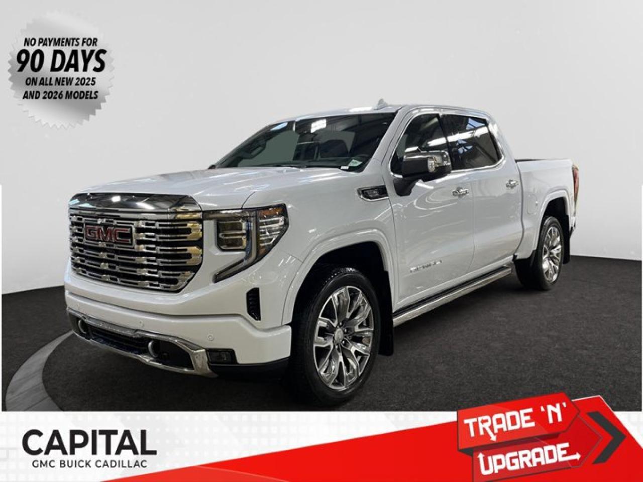This 2026 GMC Sierra 1500 in Glacier White Tricoat is equipped with 4WD and Turbocharged Diesel I6 3.0L/183 engine.The Next Generation Sierra redefines what it means to drive a pickup. The redesigned for 2019 Sierra 1500 boasts all-new proportions with a larger cargo box and cabin. It also shaves weight over the 2018 model through the use of a lighter boxed steel frame and extensive use of aluminum in the hood, tailgate, and doors.To help improve the hitching and towing experience, the available ProGrade Trailering System combines intelligent technologies to offer an in-vehicle Trailering App, a companion to trailering features in the myGMC app and multiple high-definition camera views.GMC has altered the pickup landscape with groundbreaking innovation that includes features such as available Rear Camera Mirror and available Multicolour Heads-Up Display that puts key vehicle information low on the windshield. Innovative safety features such as HD Surround Vision and Lane Change Alert with Side Blind Zone alert will also help you feel confident and in control in the Next Generation Seirra.Key features of the Sierra Denali include: Taller stance and more dominant presence, GMC MultiPro Tailgate, Adaptive Rice Control, Authentic perforated Forge leather-appointed seating and open-pore ash wood trim, Available Head-Up Display and HD Rear Camera Mirror, and Available 420 hp 6.2L V8 with 10-speed automatic transmission.Check out this vehicles pictures, features, options and specs, and let us know if you have any questions. Helping find the perfect vehicle FOR YOU is our only priority.P.S...Sometimes texting is easier. Text (or call) 306-801-9090 for fast answers at your fingertips!Dealer License #914248Disclaimer: All prices are plus taxes & fees. See dealer for Details. Dealer Permit # 914248 See dealer for Details.
