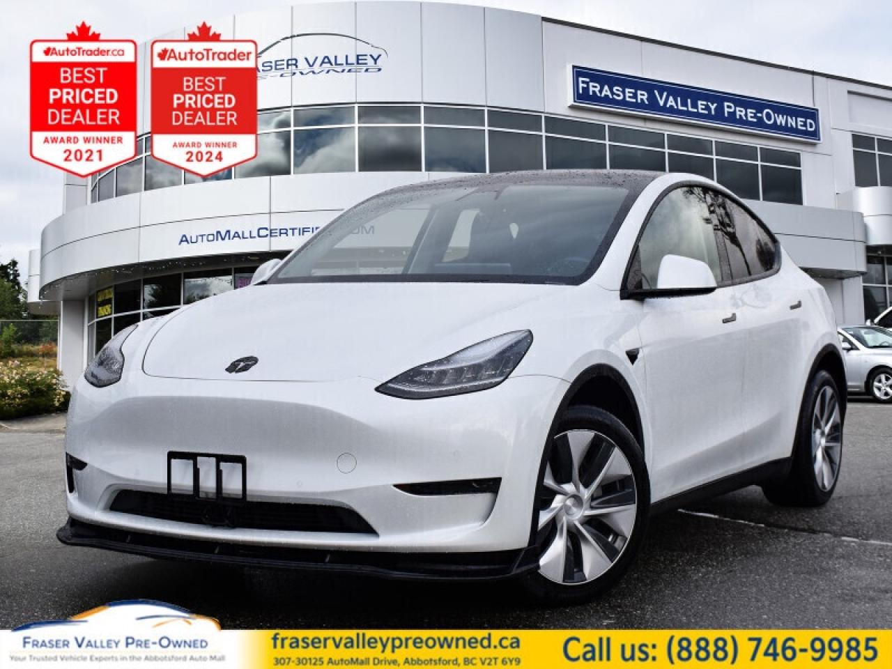 Fast Charging, Synthetic Leather Seats, 360 Camera, Sunroof, Premium Audio, Power Liftgate, Navigation, Blind Spot Detection, Adaptive Cruise Control, Lane Keep Assist, Forward Collision Alert, LED Lights, Proximity Key, 4G WiFi
 
 If you liked Tesla but found it either too flashy or too compact, this Model Y is the perfect middle ground. This 2021 Tesla Model Y is fresh on our lot in Abbotsford. 
 
As always, this Tesla Model Y was designed to top its class in safety, with a low center of gravity, rigid structure, and wide angle visibility. But dont make the assumption that it makes this compact SUV plain or boring. With a reported 3.5 second 0-60, a banging sound system, and an interactive touch display, this family adventure vehicle is an all-in-one entertainer and family hauler. For the future of driving, dont miss this Model Y. This SUV has 75,086 km. Its nice in colour. It has an Automatic transmission and is powered by a Dual Motor: Fr AC Induction/Rr AC Permanent Magnet engine. It may have some remaining factory warranty, please check with dealer for details. 
 
 Our Model Ys trim level is Long Range. It can be hard to decide what the coolest part is in this Tesla SUV. Is it the Tesla premium audio system with caraoke, streaming, smart device integration, traffic maps, Wi-Fi, and an internet browser? Maybe the heated seats, wood trim, synthetic leather upholstery, and a touch of modern design. But the exterior has a power liftgate, full glass roof, automatic LED lighting with fog lamps, alloy wheels, and iconic Tesla styling. Not to mention Tesla Autopilot with lane keep assist, collision mitigation, and distance pacing cruise. Who can decide?
 
To apply right now for financing use this link: https://www.fraservalleypreowned.ca/abbotsford-car-loan-application-british-columbia
 
 

| Our Quality Guarantee: We maintain the highest standard of quality that is required for a Pre-Owned Dealership to operate in an Auto Mall. We provide an independent 360-degree inspection report through licensed 3rd Party mechanic shops. Thus, our customers can rest assured each vehicle will be a reliable, and responsible purchase.  |  Purchase Disclaimer: Your selected vehicle may have a differing finance and cash prices. When viewing our vehicles on third party  marketplaces, please click over to our website to verify the correct price for the vehicle. The Sale Price on third party websites will always reflect the Finance Price of our vehicles. If you are making a Cash Purchase, please refer to our website for the Cash Price of the vehicle.  | All prices are subject to and do not include, a $995 Finance Fee, a $995 Document Fee, and a $150 GPS Lot Security fee.   These fees as well as taxes, are included in all listed listed payment quotes. Please speak with Dealer for full details and exact numbers.  o~o