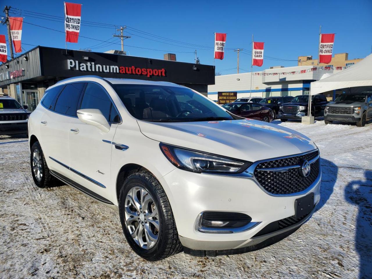 2019 Buick Enclave Avenir AWD   Premium Luxury SUV for Sale in Saskatoon, SK
**FACTORY COMMAND START
**BOSE SURROUND SOUND SYSTEM
**PREMIUM LEATHER HEATED SEATS
**Apple CarPlay® & Android Auto
VIN: 5GAEVCKW2KJ176282
Mileage: 148,425 KM
Exterior Color: White Frost Tricoat
Interior: Premium Brown Leather
Condition: Fully Loaded | Avenir Package | Excellent Condition

Flagship Buick Luxury with Space, Style & Comfort

Now available at Platinum Auto Sport, this 2019 Buick Enclave Avenir AWD represents the highest level of luxury Buick offers. Finished in stunning White Frost Tricoat with an upscale premium brown leather interior, this Enclave Avenir delivers refined comfort, advanced technology, and spacious three-row seating perfect for families and professionals across Saskatchewan.

Smooth, quiet, and powerful, the Enclave Avenir is designed for long highway drives, winter confidence, and everyday luxury.
+P Key Features of the 2019 Buick Enclave Avenir AWD
Performance & Capability

3.6L V6 Engine

9-Speed Automatic Transmission

Intelligent All-Wheel Drive (AWD)

Smooth, quiet ride with excellent highway performance

Strong towing capability for a luxury SUV

Avenir Exclusive Design & Luxury

Avenir-Specific Exterior Styling

Avenir Badging

20-Inch Pearl Nickel Alloy Wheels

Unique Avenir Grille

Chrome Exterior Accents

Exterior Features

White Frost Tricoat Premium Paint

LED Headlights & LED Daytime Running Lights

LED Taillights

Power Hands-Free Liftgate

Heated Power Folding Side Mirrors

Roof Rails

Rear Privacy Glass

Premium Interior & Comfort

Premium Brown Leather Seating

Heated & Ventilated Front Seats

Heated Second-Row Seats

Heated Steering Wheel

Power Adjustable Front Seats with Memory

Tri-Zone Automatic Climate Control

Power Tilt & Telescoping Steering Wheel

Captains Chairs (7-Passenger Seating)

QuietTuning Cabin with Active Noise Cancellation

Technology & Infotainment

Buick Infotainment System with Large Touchscreen

Integrated Navigation System

Apple CarPlay® & Android Auto

Bose® Premium Surround Sound System

Wireless Phone Charging

Head-Up Display

Push-Button Start & Keyless Entry

Remote Start

Advanced Safety & Driver Assistance

Adaptive Cruise Control

Forward Collision Alert

Automatic Emergency Braking

Lane Keep Assist with Lane Departure Warning

Blind Spot Monitoring

Rear Cross Traffic Alert

Surround View Camera System

Front & Rear Parking Sensors

Rearview Backup Camera
/  Why Buy This 2019 Buick Enclave Avenir?

  Top-Trim Avenir Luxury Package
  Premium Leather Interior
  Advanced Safety Technology/  Spacious 3-Row Seating
  Smooth, Quiet AWD Performance/  Excellent Value Luxury SUV
+P Why Buy from Platinum Auto Sport?

At Platinum Auto Sport, we specialize in in-house financing for ALL credit types, including:
/  Good credit
  Bad credit/  No credit/  Self-employed/  Rebuilding credit/  New to Canada

We proudly serve customers throughout Saskatoon, Regina, Prince Albert, Moose Jaw, North Battleford, and all of Saskatchewan, offering fast approvals and a stress-free buying experience.

 Book Your Test Drive Today

This 2019 Buick Enclave Avenir AWD offers premium comfort, advanced safety, and refined performance in a stunning luxury SUV.

 Visit Platinum Auto Sport in Saskatoon, SK
 Schedule your test drive today
 Apply now for in-house financing   all credit types welcome

Luxury made effortless at Platinum Auto Sport.