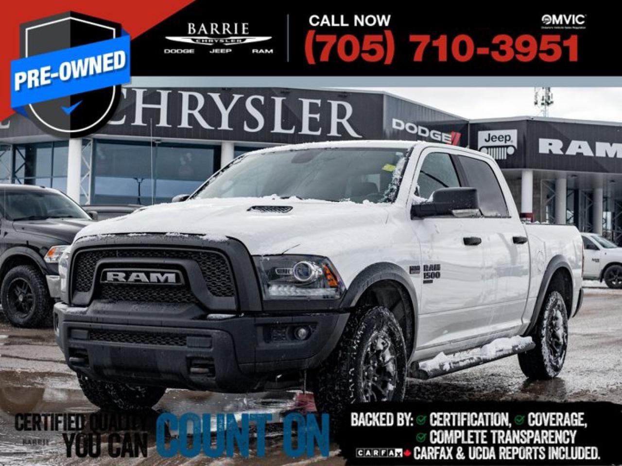 This vehicle is certified. You can trust that each certified vehicle goes through a 150-point inspection by our factory-trained master technicians. Our requirements exceed the provincial regulations of safety standards.With every detail disclosed and every standard met, confidence comes standard.* Verified Vehicle History: CarFAX and UCDA reports included.* Certified & Serviced: Oil, filters, and wipers replaced before delivery.* Warranty You Can Trust: Up to 8 years or 200,000 KM of coverage.* Finance Made Simple: Competitive rates for all credit profiles.* Easy Exchange Program: Return within 7 days or 500 KM.Thank you for choosing Barrie Chrysler Dodge Jeep Ram, where the easy car-buying experience is all about you! Visit our expansive 50-car indoor showroom and view the hundreds of vehicles available, both on-site and off-site. We are located right in the heart of Barrie, on Dunlop St W, just off of Highway 400. - 395 Dunlop St W, Barrie, ON.We pay cash for cars, even if you dont buy one from us!Bright White Clearcoat 2021 Ram 1500 Classic Warlock 4D Crew Cab HEMI 5.7L V8 VVT 8-Speed Automatic 4WDWe utilize real-time third-party software to price our vehicles, ensuring they align with the daily average market price. For that reason, our vehicles are priced competitively.We have over 100 pre-owned vehicles available onsite, with extra off-site inventory available at all times. Prices are plus HST and licensing fee.