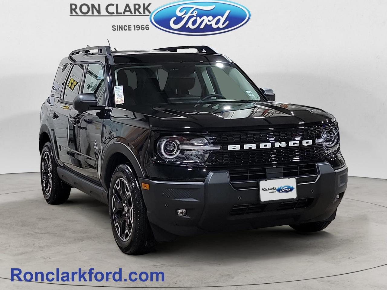 Command attention with this 2025 Ford Bronco Sport Outer Banks, finished in sleek Shadow Black with a refined Ebony Roast interior. Built for those who crave both comfort and capability, this premium trim combines rugged Bronco attitude with upscale touches and modern technology.Under the hood, the 1.5L EcoBoost® engine delivers a perfect blend of efficiency and power, paired with an 8-speed automatic transmission for smooth, responsive performance on any terrain.Inside, the Outer Banks-exclusive interior surrounds you with soft-touch materials, heated leather-trimmed seats, and distinctive accent stitching. The power moonroof brings the outdoors in, while the Outer Banks Tech Package enhances your drive with advanced features like a premium B&O® sound system, wireless charging pad, and Ford Co-Pilot360™ Assist+ safety technologies.Whether navigating city streets or exploring off-road trails, the 2025 Bronco Sport Outer Banks delivers the style, comfort, and capability you expect from the Bronco family — and then some.Come to the dealer you can trust. 58 years and counting Ron Clark Ford & Jayco RV is known for great value and being best in customer service! We serve and deliver all over Ontario including destinations such as Wyoming, Petrolia, Sarnia, London, Guelph, Kitchener-Waterloo, Hamilton, GTA, Ottawa & Chatham-Kent. Call or visit us at RON CLARK FORD & JAYCO RV to view and test drive today! RON CLARK FORD where else!!
