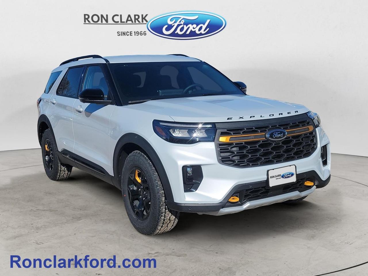 The 2026 Ford Explorer Tremor in Space White Metallic with an Onyx Miko interior combines rugged off-road capability with refined style and advanced technology. Powered by a responsive 2.3L EcoBoost® engine paired with a 10-speed automatic transmission, this Explorer delivers confident performance and smooth efficiency on every drive. Equipped with the 800A Equipment Group, it offers a comprehensive suite of comfort and convenience features designed to enhance every journey. The Tremor Convenience Package adds thoughtful amenities to make adventures both easier and more enjoyable, while Ford BlueCruise provides hands-free driving capability on compatible highways, redefining modern driving comfort and safety. With Ford Connectivity through FordPass® Connect, you’ll stay effortlessly in touch with your vehicle, and the keyless entry keypad ensures quick and secure access wherever the road takes you. Built for those who crave capability without compromise, the 2026 Explorer Tremor stands ready to take on the road ahead with confidence and style.Come to the dealer you can trust. 58 years and counting Ron Clark Ford & Jayco RV is known for great value and being best in customer service! We serve and deliver all over Ontario including destinations such as Wyoming, Petrolia, Sarnia, London, Guelph, Kitchener-Waterloo, Hamilton, GTA, Ottawa & Chatham-Kent. Call or visit us at RON CLARK FORD & JAYCO RV to view and test drive today! RON CLARK FORD where else!!