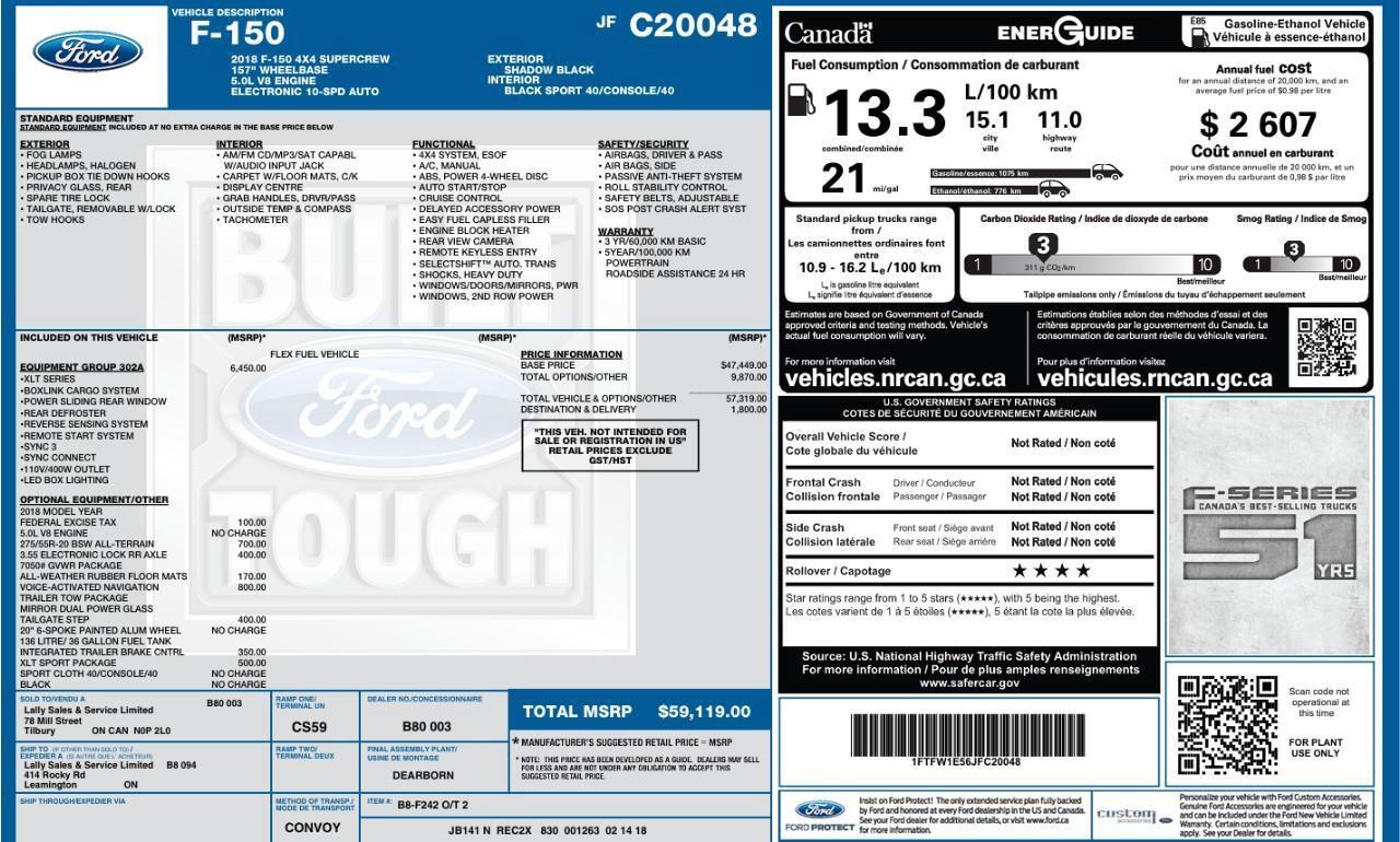 2018 Ford F-150 XLT 5.0L V8   302A   Sport PKG Photo