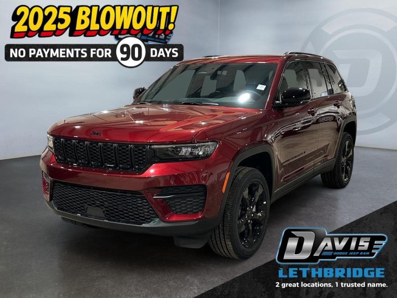 <b>Heated Seats, Heated Steering Wheel, Sunroof, Adaptive Cruise Control!<br /> <br /></b><br /> <br /> <br />The 2025 Jeep Grand Cherokee Altitude 4x4 blends premium style, advanced technology, and confident capability, making it a standout midsize SUV for everyday driving and weekend getaways. Finished in stunning Velvet Red Pearl Coat, this Altitude model features the Laredo Altitude Appearance Package with gloss-black exterior accents, black roof rails, body-color trim, and bold 20-inch gloss-black aluminum wheels, giving it a sleek, upscale presence on the road.<br /><br />Under the hood, the proven 3.6L V6 engine with ESS is paired with an 8-speed automatic transmission and Jeeps Quadra-Trac I® 4WD system for smooth power delivery and confident traction in all conditions. Sport mode, trailer sway control, advanced brake assist, and a refined suspension enhance both performance and ride comfort, while the 23-gallon fuel tank supports longer drives with fewer stops.<br /><br />Inside, the Grand Cherokee Altitude offers a refined cabin with Capri leatherette and suede seats, heated front seats, heated steering wheel, power driver seat, dual-zone automatic climate control, and a power sunroof. Technology highlights include Uconnect 5 with an 8.4-inch touchscreen, Apple CarPlay, Android Auto, wireless charging, 4G LTE Wi-Fi hotspot, and a digital driver display. Safety is well covered with adaptive cruise control with stop-and-go, blind-spot monitoring, active lane management, ParkView rear backup camera, and ParkSense rear park assist. The 2025 Jeep Grand Cherokee Altitude delivers style, comfort, and capability in one confidently designed SUV.<br /> <br />To apply right now for financing use this link: <a href=https://lethbridge.davisdodge.ca/free-credit-check/ target=_blank rel=nofollow noopener noreferrer>https://lethbridge.davisdodge.ca/free-credit-check/</a><br /><br /> <br /><br />As a premier Chrysler, Dodge, Jeep and RAM dealership, Davis Dodge proudly offers an extensive selection of new and used vehicles to meet every drivers needs. Customers across Lethbridge, Fort Macleod, Taber, Claresholm, Coaldale, and beyond trust us for daily vehicle specials, certified service and parts, and a seamless online inventory experience. <br /><br /> With competitive financing options and expert support, we make car buying easy and enjoyable. <br /><br /> Ready to hit the road? Schedule your test drive today at Davis Dodge, your trusted Chrysler, Dodge, Jeep and RAM dealer in Lethbridge, Alberta.<br /><br /> Vehicle pricing offer shown expires 2026-02-28. <br /> Come by and check out our fleet of 70+ used cars and trucks and 130+ new cars and trucks for sale in Lethbridge. o~o