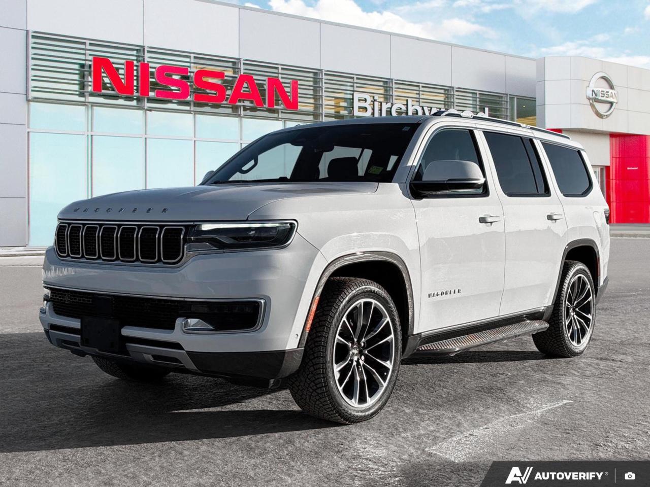 AWD | NAV | Heated/Cooling seats | Sunroof
Experience luxury and power in this 2022 Jeep Wagoneer Series II. With only 45,577 km on the odometer, this one-owner SUV offers unparalleled comfort and capability for the discerning driver.

Key Features:
- Accident-free history
- 5.7L V8 engine with AWD for impressive performance
- Adaptive Cruise Control with Stop & Go for effortless highway driving
- Heated and ventilated front seats for year-round comfort
- Integrated Navigation System with Voice Activation
- Panoramic sunroof and power liftgate
- Second set of wheels and tires included

At Birchwood Nissan, were committed to providing an exceptional car-buying experience. Whether youre ready to start your purchase, have questions, or want to schedule a test drive, our team is here to assist you. Visit our website or contact us today to take the next step towards owning this remarkable Jeep Wagoneer.
We are here to buy, sell, and service your vehicle! All pre-owned vehicles from Birchwood Nissan come with:
A full CARFAX vehicle report.
Mandatory alignment on every vehicle
A fresh oil change and full tank of fuel on delivery
Service records (if available)
Interested in seeing/hearing more? Come down to Birchwood Nissan to experience Car Buying the right way! Book your appointment today at 204-261-3490.
Dealer Permit #0086
Dealer permit #0086